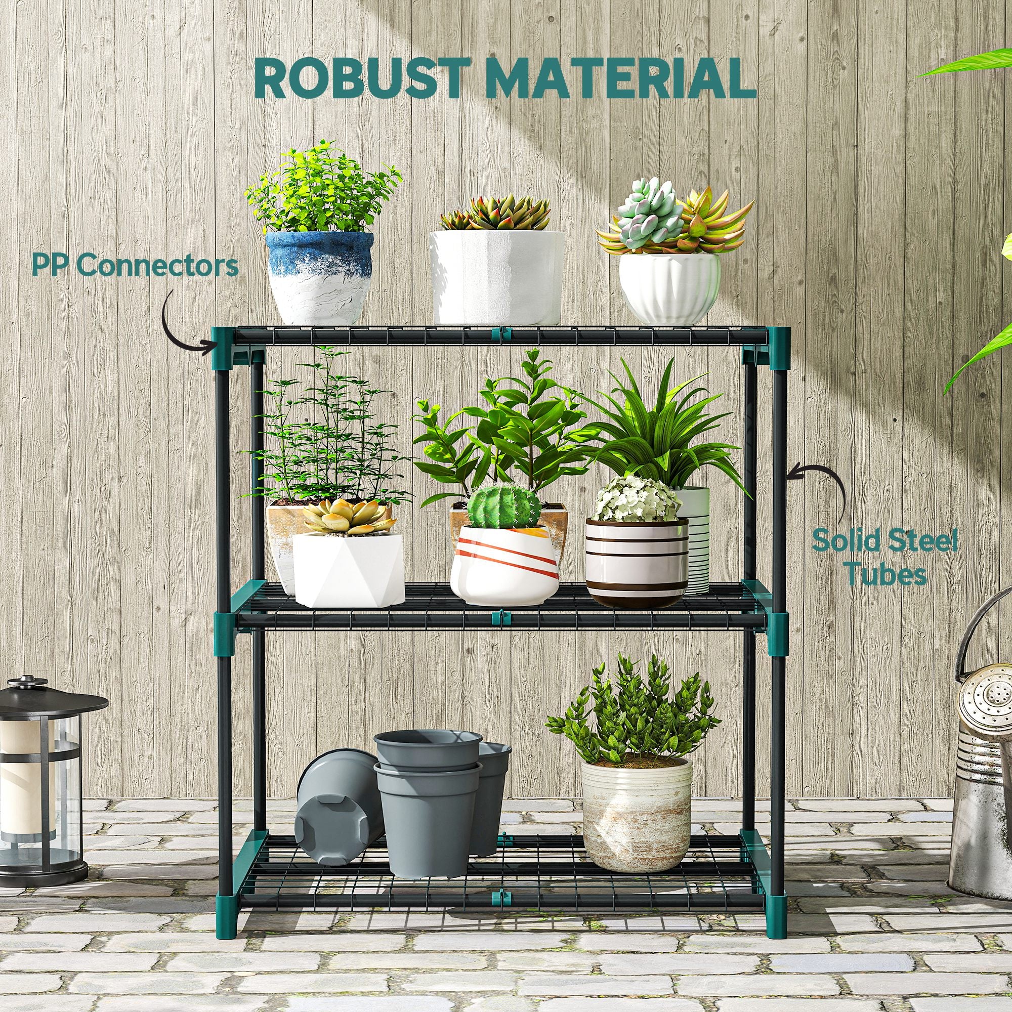 3-Tier Plant Stand, 72 cm (28.3 in) High Flower Rack for Indoor & Outdoor, Steel Multi-Level Plant Shelf, Pot Holder for Garden & Balcony, Dark Green
