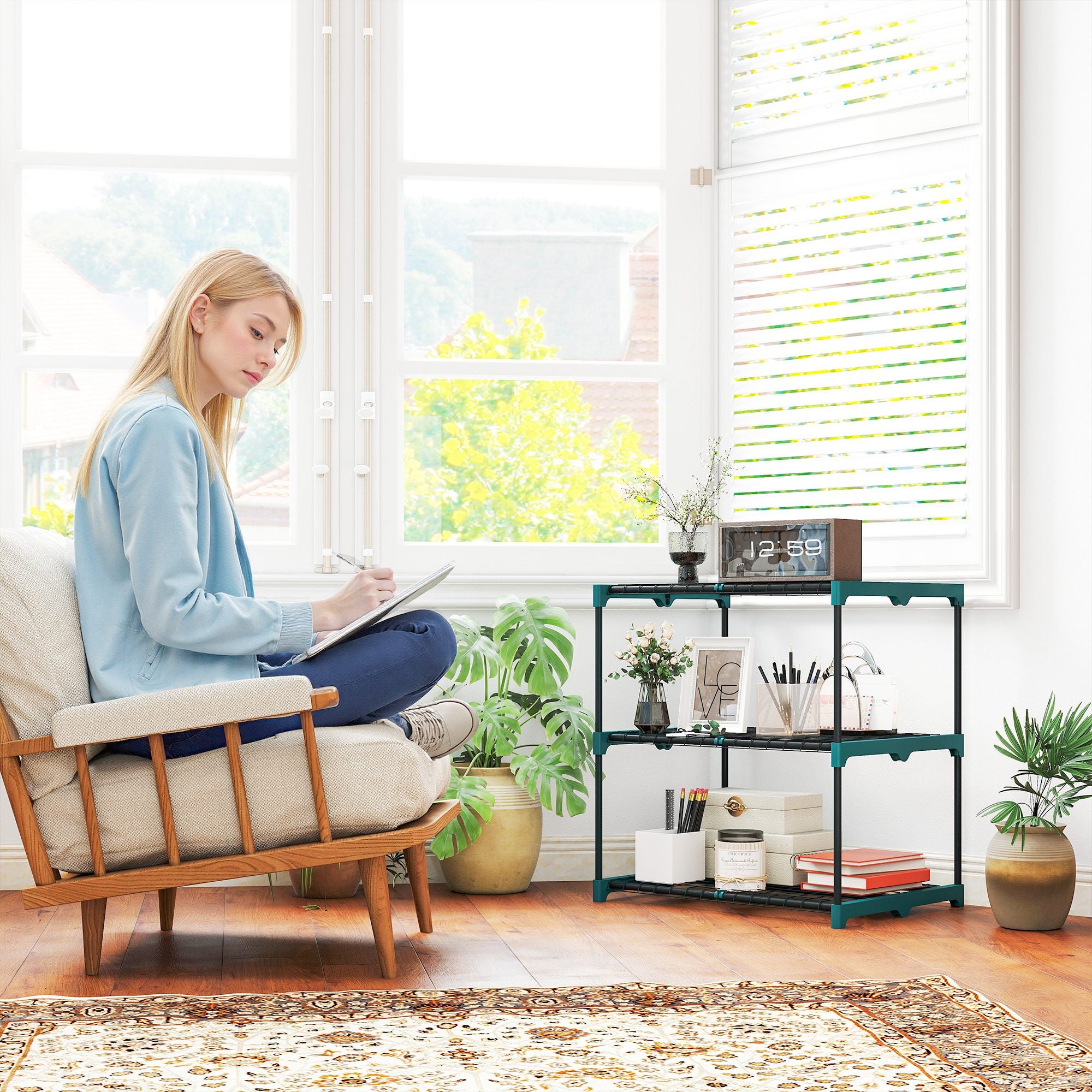 3-Tier Plant Stand, 72 cm (28.3 in) High Flower Rack for Indoor & Outdoor, Steel Multi-Level Plant Shelf, Pot Holder for Garden & Balcony, Dark Green