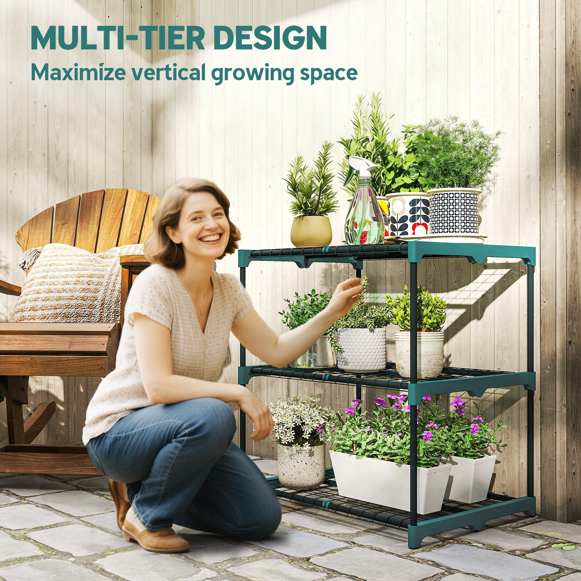 3-Tier Plant Stand, 72 cm (28.3 in) High Flower Rack for Indoor & Outdoor, Steel Multi-Level Plant Shelf, Pot Holder for Garden & Balcony, Dark Green