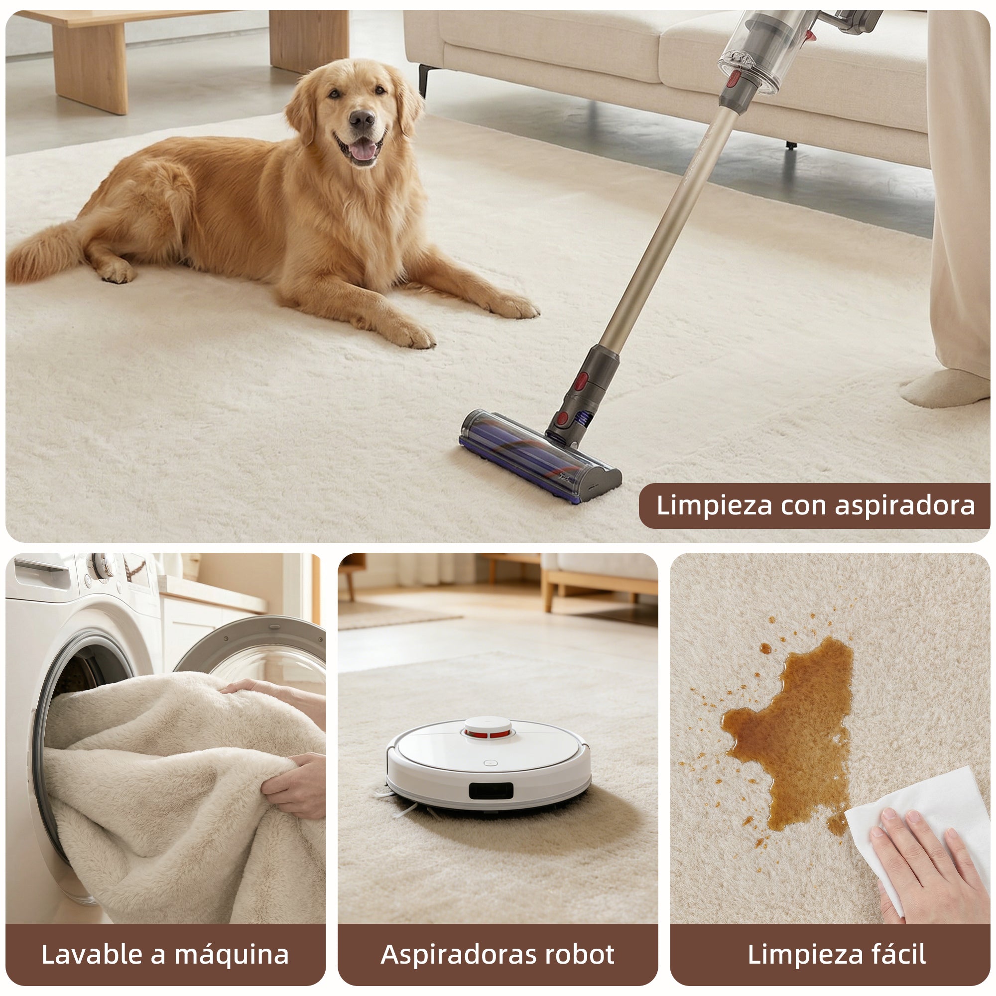 Long-Pile Washable Area Rug, 63 x 90.6 in (160 x 230 cm), Cream