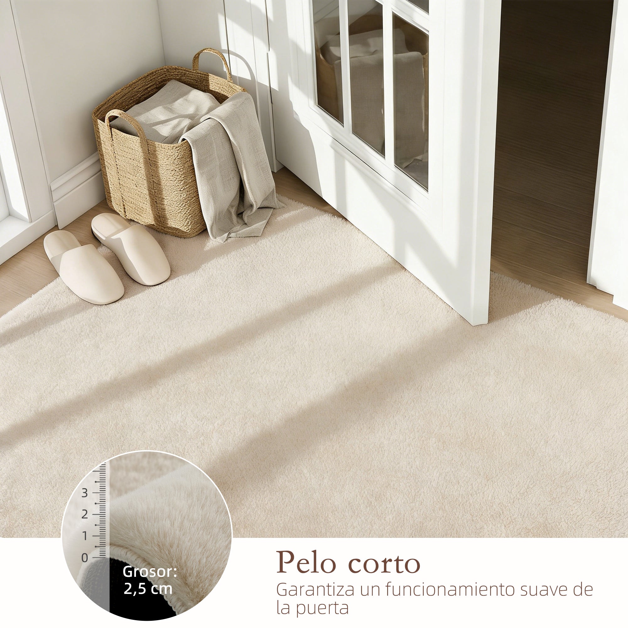 Long-Pile Washable Area Rug, 63 x 90.6 in (160 x 230 cm), Cream
