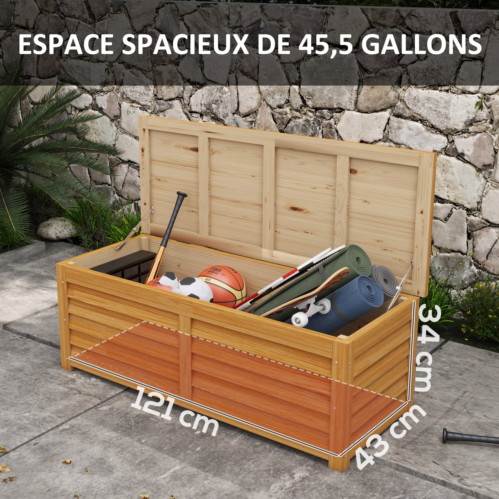 Outdoor Garden Storage Chest 176L in Wood with Handle, dim. 130L x 50W x 45H cm