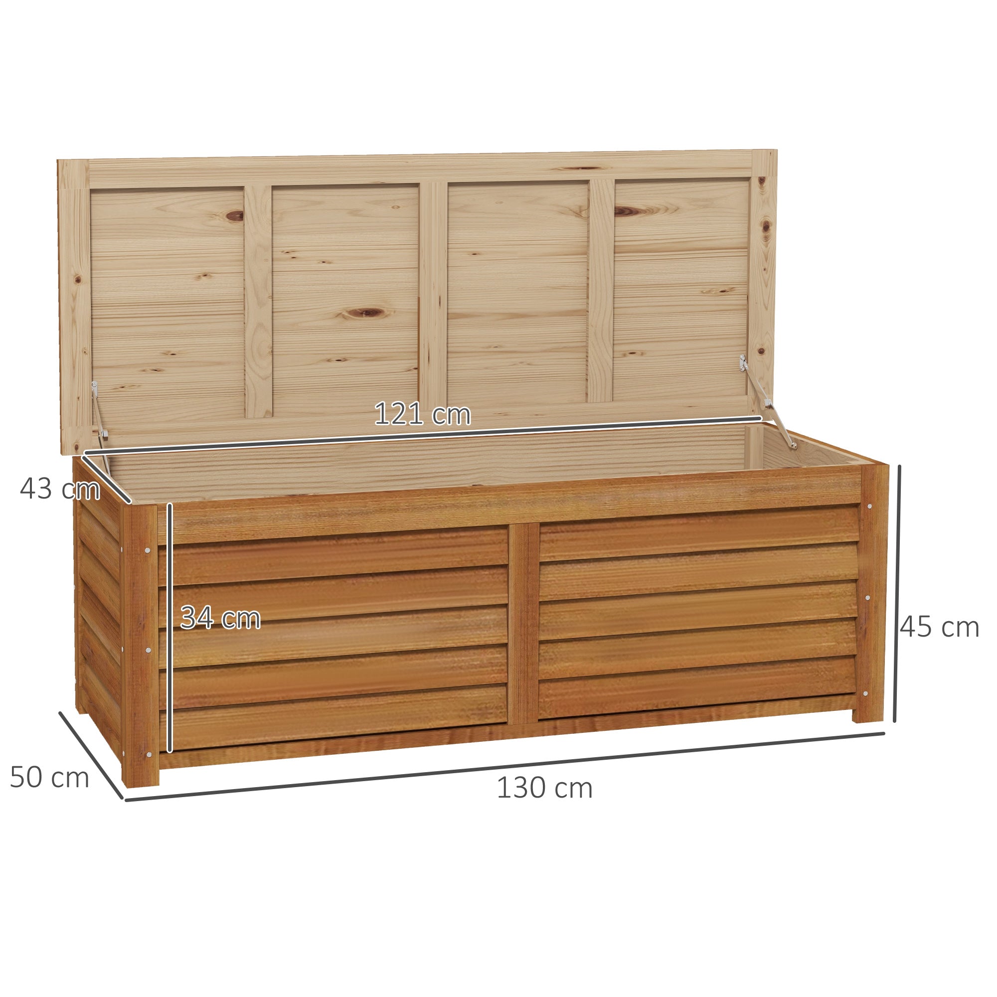 Outdoor Garden Storage Chest 176L in Wood with Handle, dim. 130L x 50W x 45H cm
