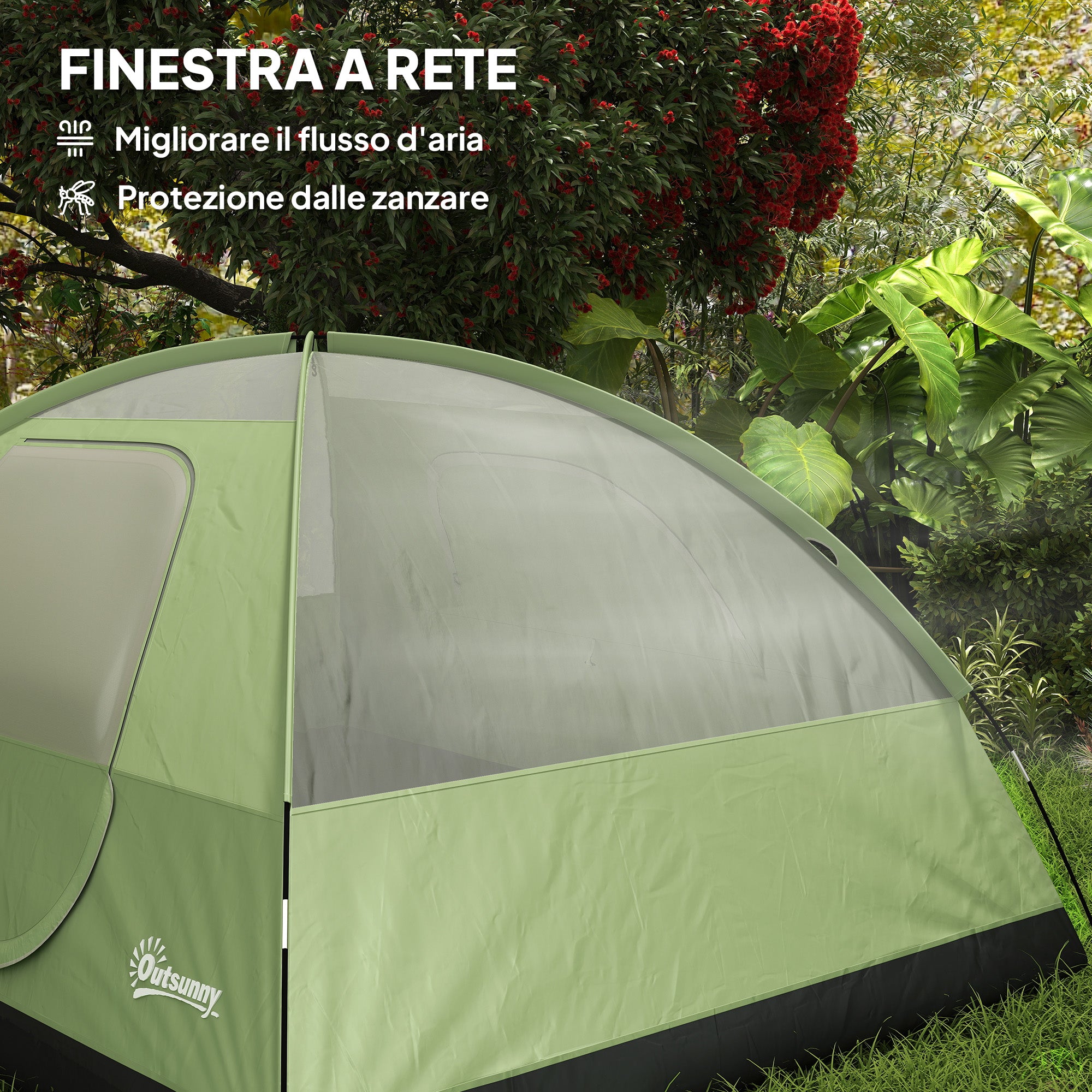 Family Camping Tent for 3 People, Waterproof Dome Tent 3000mm with Charging Port, Pockets, Lantern Hook, and Carry Bag, Green
