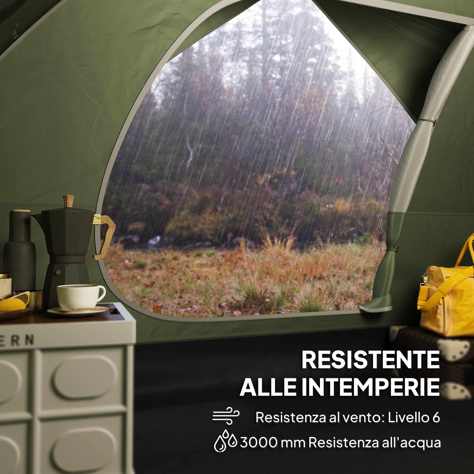 Family Camping Tent for 3 People, Waterproof Dome Tent 3000mm with Charging Port, Pockets, Lantern Hook, and Carry Bag, Green