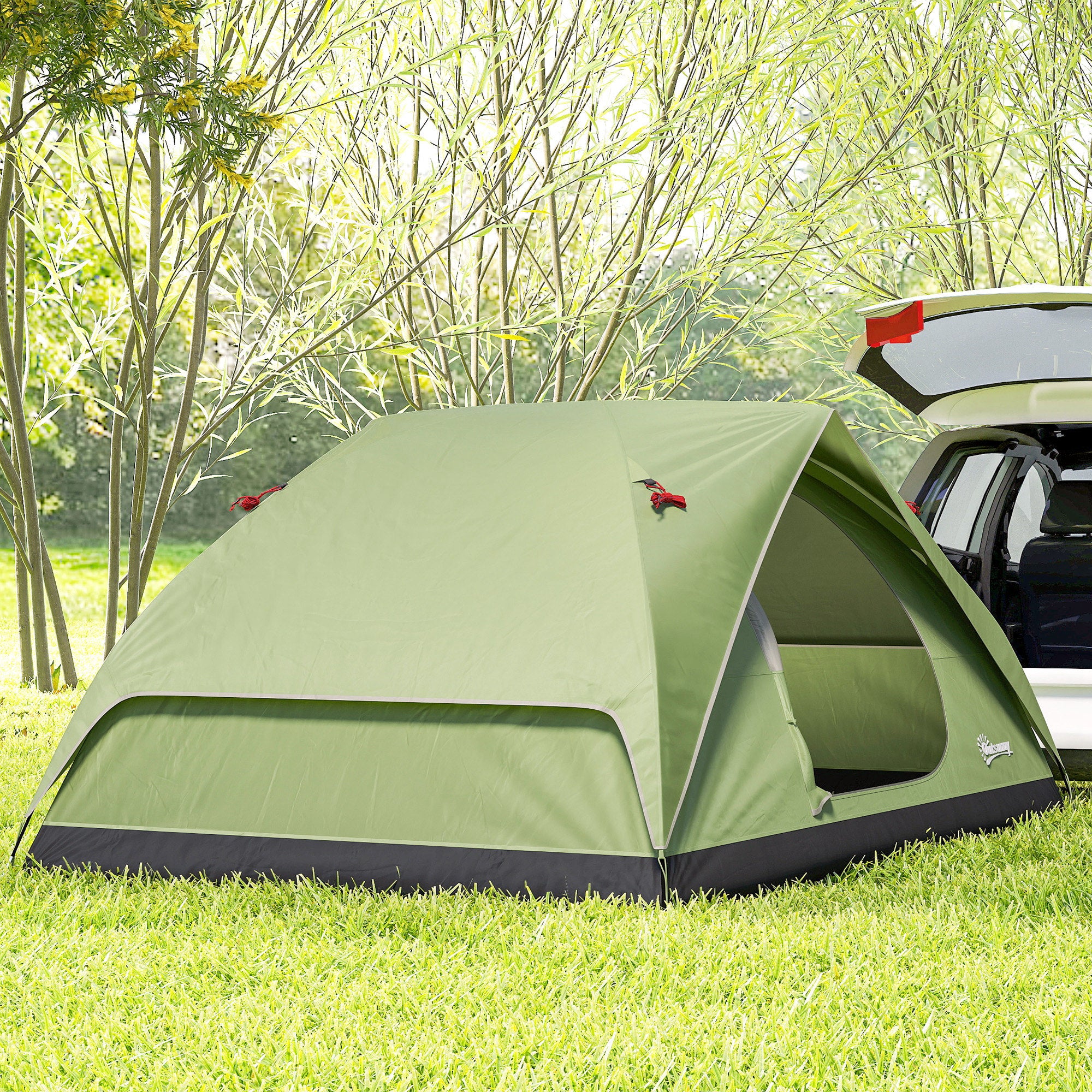 Family Camping Tent for 3 People, Waterproof Dome Tent 3000mm with Charging Port, Pockets, Lantern Hook, and Carry Bag, Green