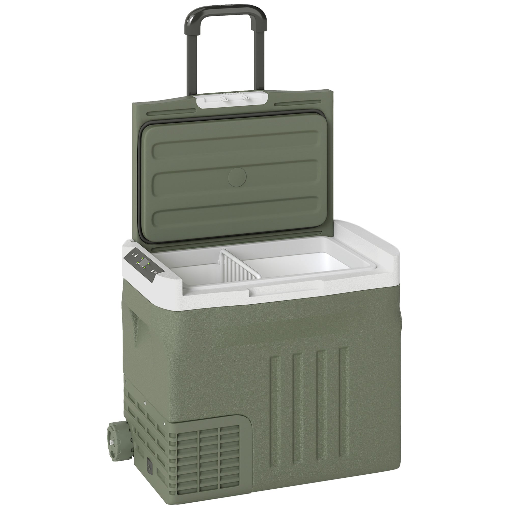 Portable Electric Cooler 40 L, Portable Car Freezer and Refrigerator 12/24V, with ECO/MAX modes, -20°C to 20°C, telescopic handle, for truck, camping, green