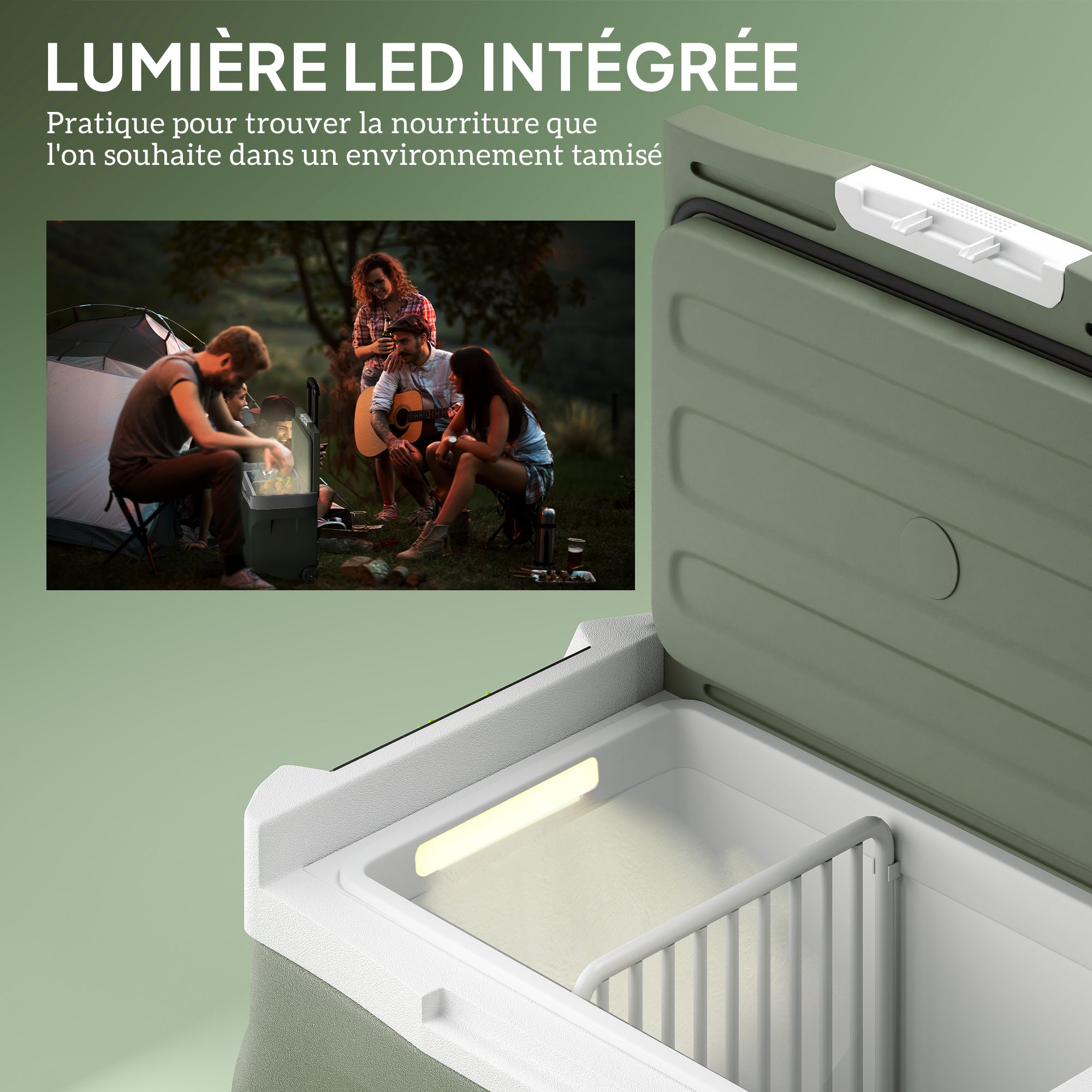 Portable Electric Cooler 40 L, Portable Car Freezer and Refrigerator 12/24V, with ECO/MAX modes, -20°C to 20°C, telescopic handle, for truck, camping, green