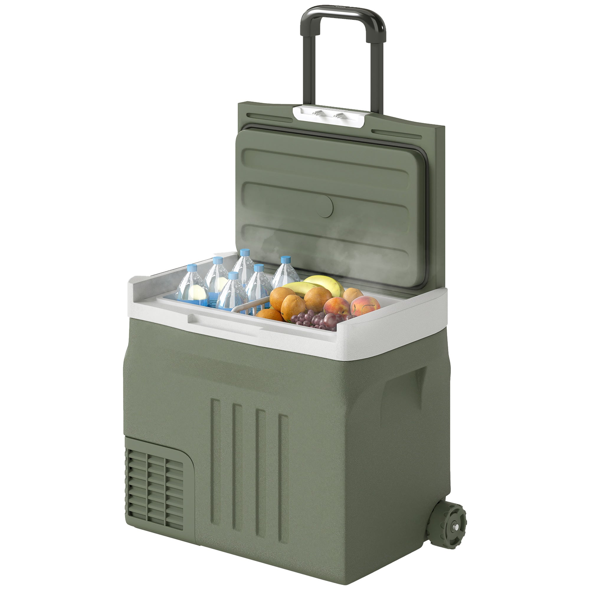 Portable Electric Cooler 40 L, Portable Car Freezer and Refrigerator 12/24V, with ECO/MAX modes, -20°C to 20°C, telescopic handle, for truck, camping, green