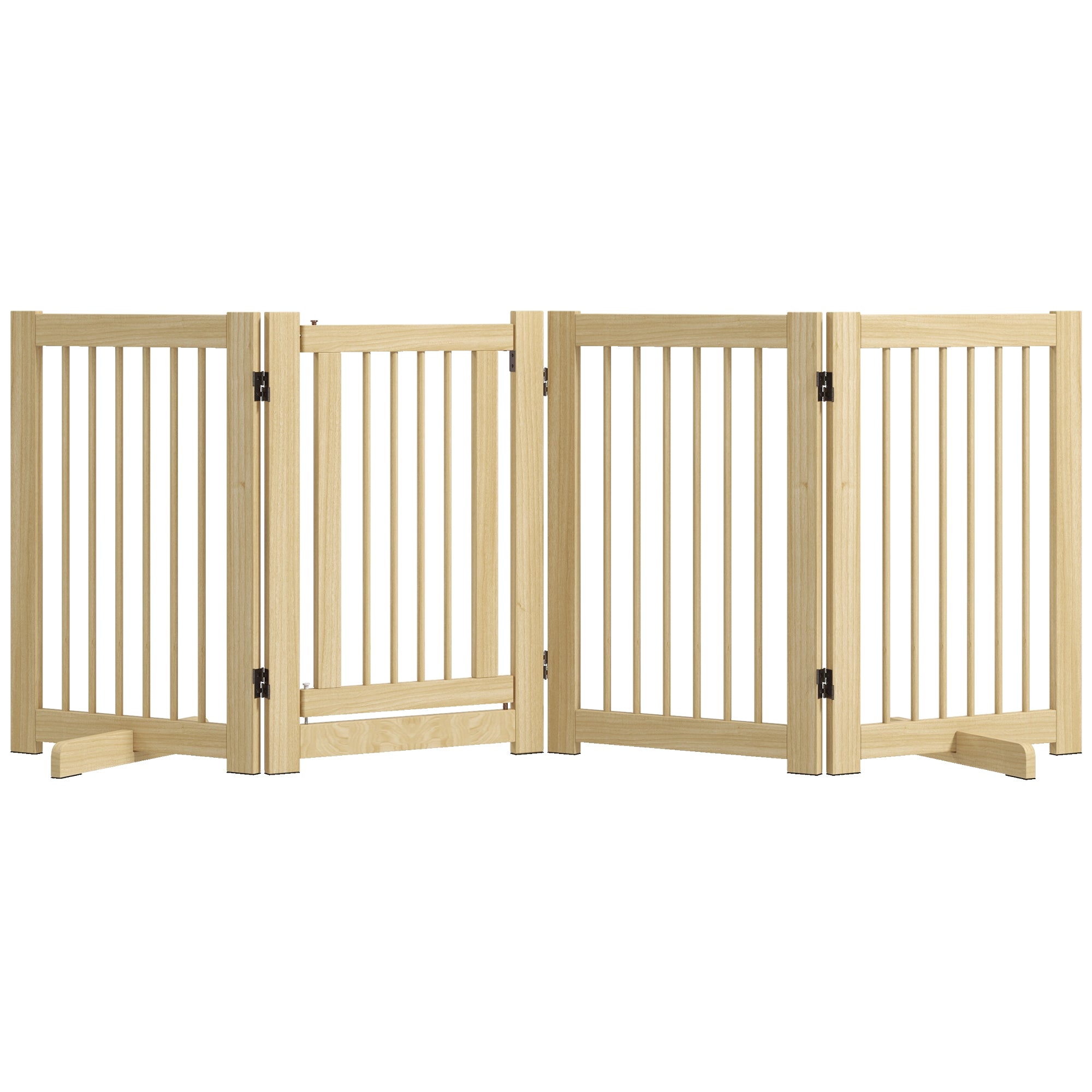 Dog Barrier Freestanding Safety Gate with Feet 204 x 75 cm Wood Dog Gate Stair Gate Door Gate Stair Gate for Stairs, Doors, Kitchen, Hallway, 4 Panels, Natural