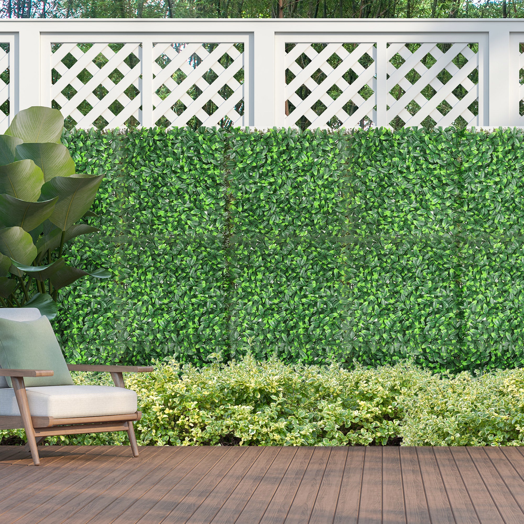 Artificial Laurel Hedge Privacy Wall Covering 12 Panels 50 x 50 cm Expandable Grid Realistic PE Green Foliage