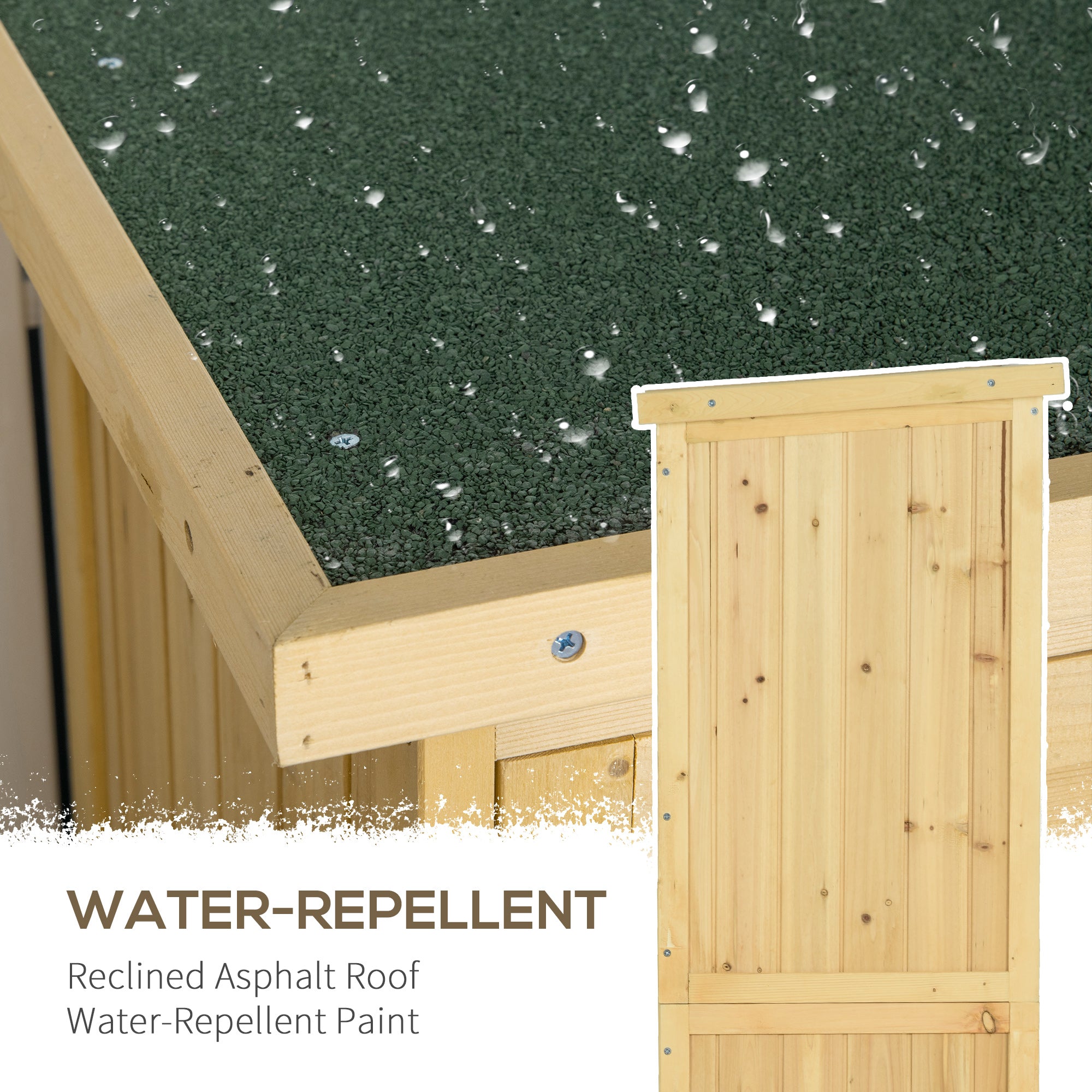 Wooden Garden Tool Shed in Fir and Pine Wood with 4 Compartments, Outdoor Garden Tool Storage Cabinet with Waterproof Roof, 87x46.5x160cm, Wood Color