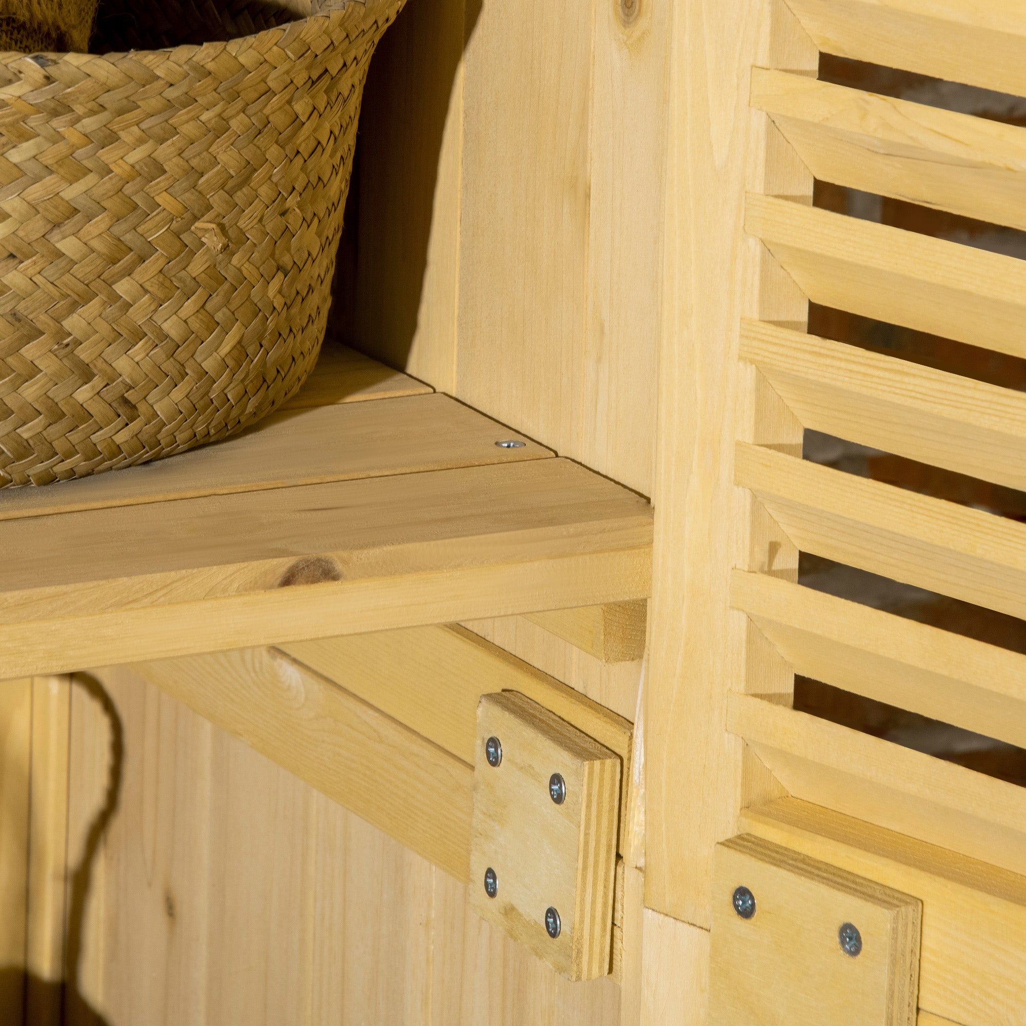 Wooden Garden Tool Shed in Fir and Pine Wood with 4 Compartments, Outdoor Garden Tool Storage Cabinet with Waterproof Roof, 87x46.5x160cm, Wood Color