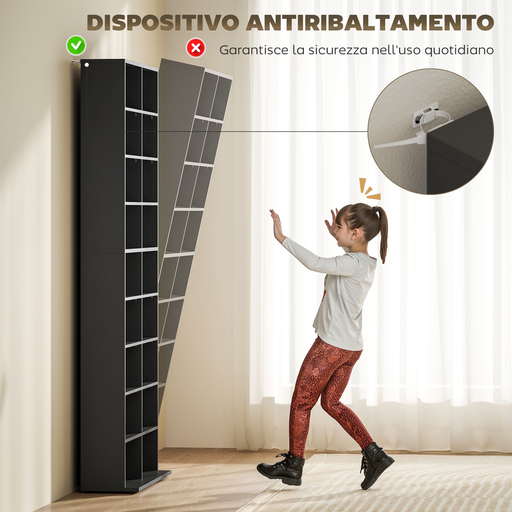 18-Shelf Modern CD Bookshelf for 640 CDs, Chipboard CD Storage Cabinet, 78.5x24x175 cm, Black
