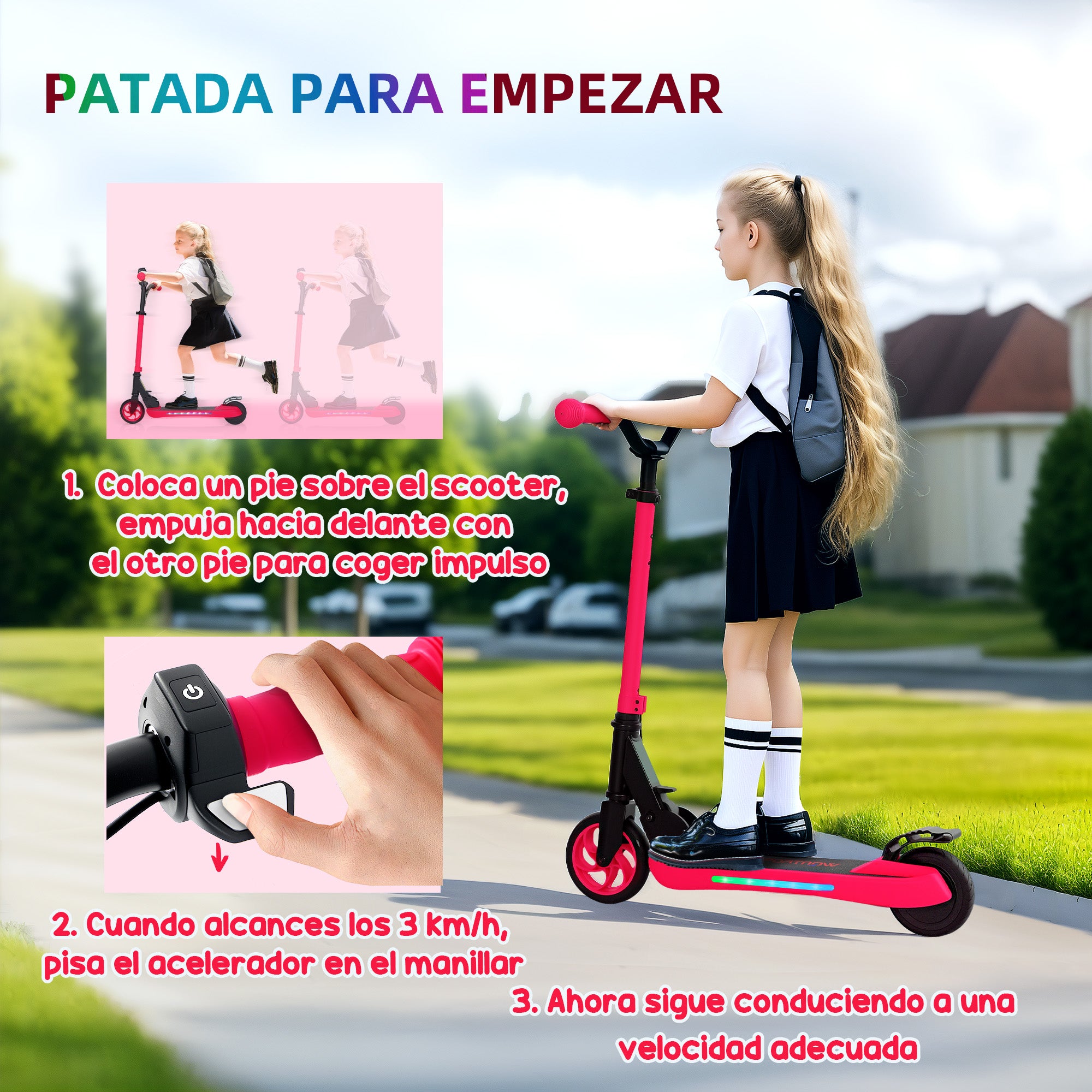 SPORTNOW Foldable Electric Scooter MAX 10 KM/H Electric Scooter for +6 Years Old 120 W Motor 6 KM Range 5" - 5.5" Wheels Rear Brake Adjustable Height LED Lights and Red Aluminum Frame