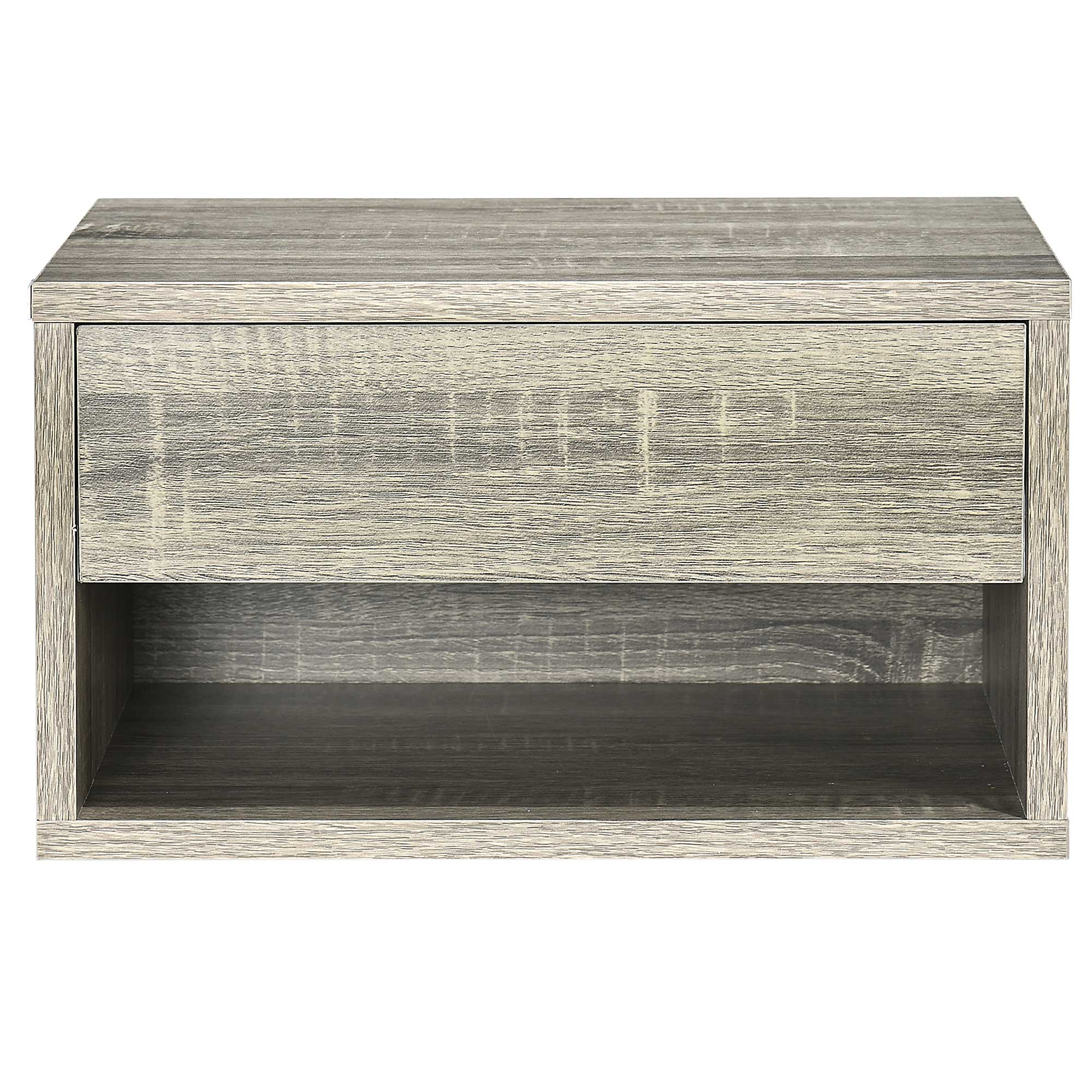 Set of 2 wall-mounted bedside tables nightstand - sliding drawer, compartment, tabletop - wood dim. 37L x 32W x 21H cm Gray