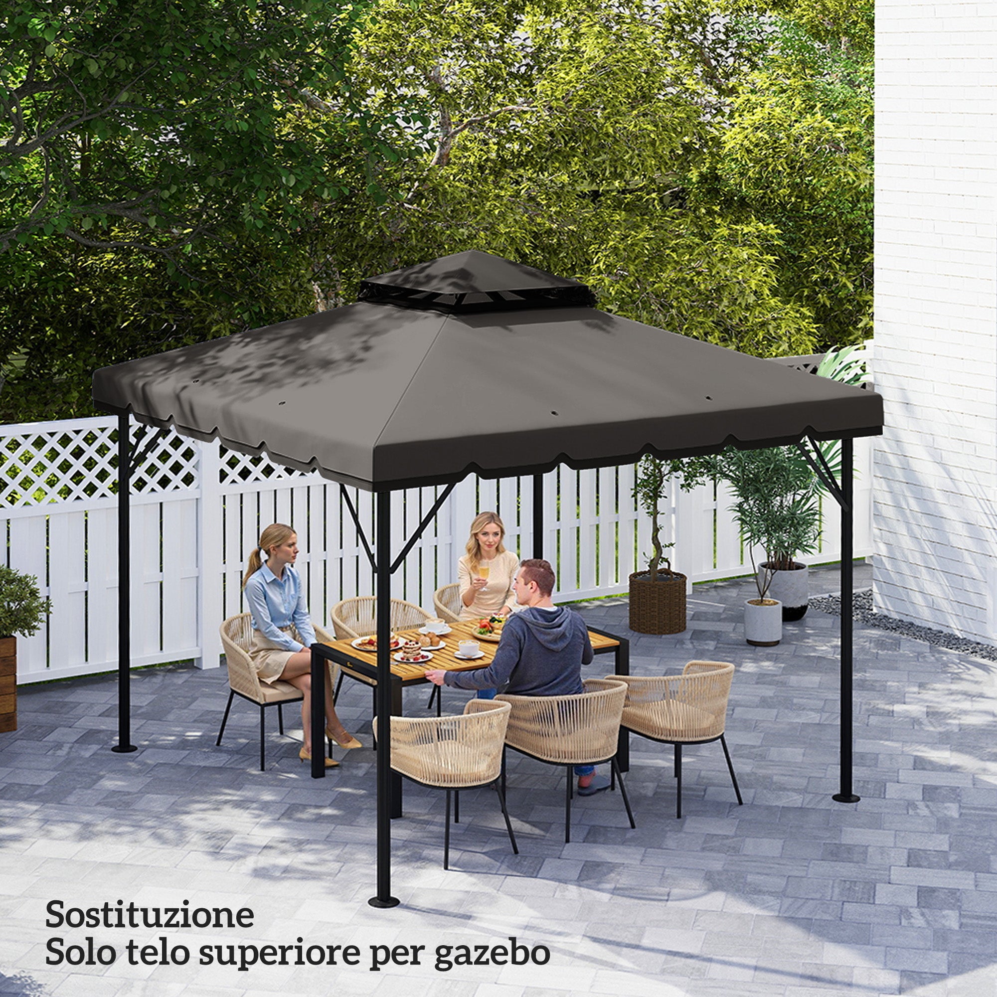 Double-Layer Replacement Canopy for 3 x 3 m (9.8 ft) Gazebo – 180 g/m² Polyester, Waterproof, UPF 30+, 8 Drainage Grommets, Gray