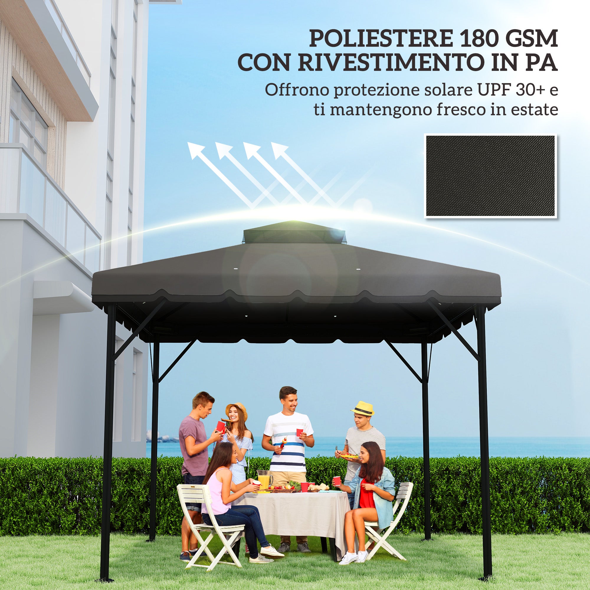 Double-Layer Replacement Canopy for 3 x 3 m (9.8 ft) Gazebo – 180 g/m² Polyester, Waterproof, UPF 30+, 8 Drainage Grommets, Gray