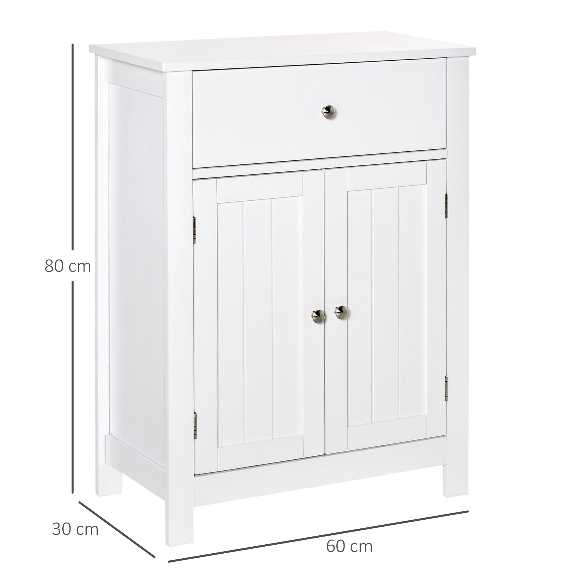 Bathroom Cabinet with 1 Drawer 2 Doors and Adjustable Interior Shelf Storage Auxiliary Furniture Multifunctional for Living Room Kitchen Anti-tip 60x30x80 cm White