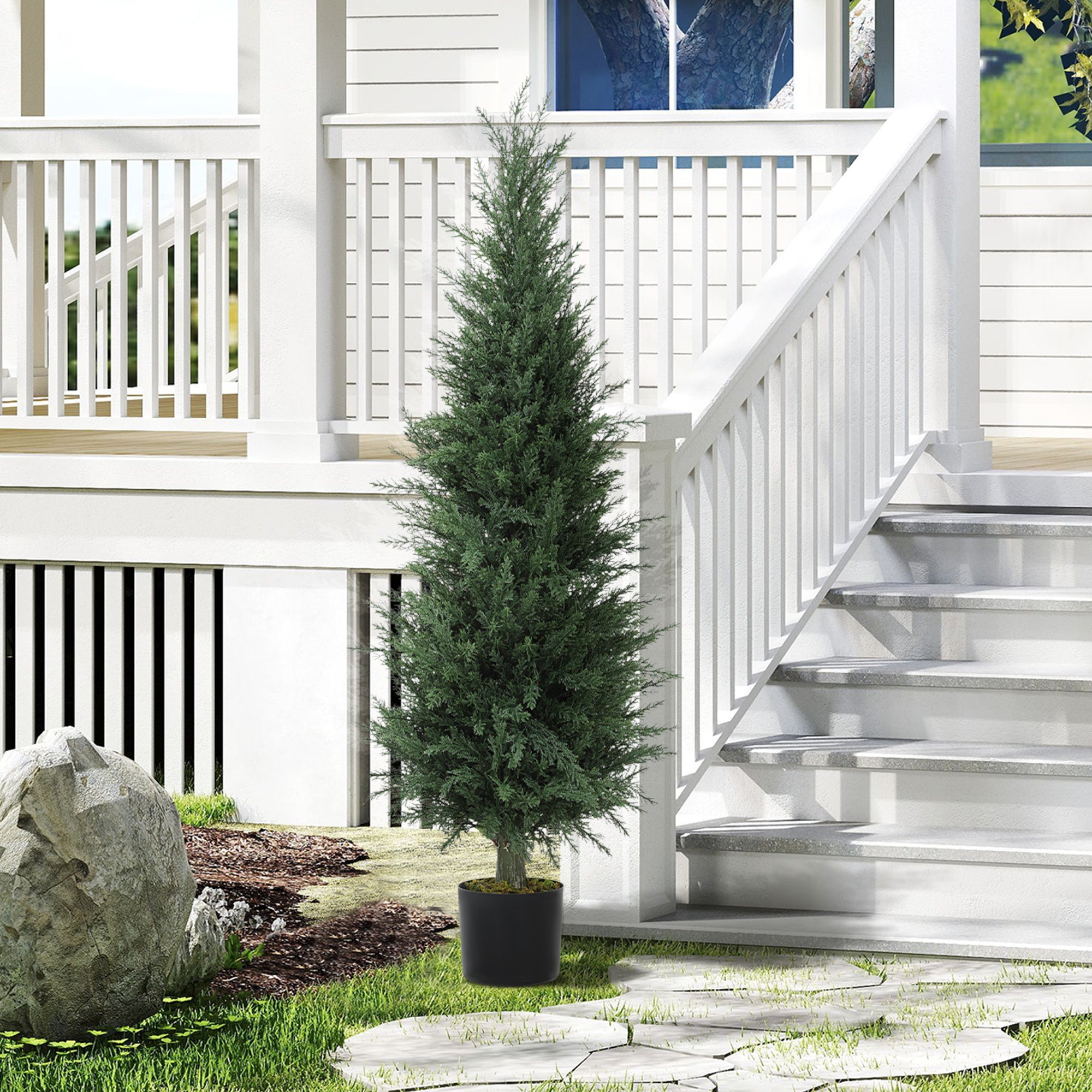 Large Artificial Cypress 120 cm Artificial Plant, Artificial Plants in Pot, UV Resistant Artificial Cypress Tree Decor for Living Room Bedroom Office Balcony