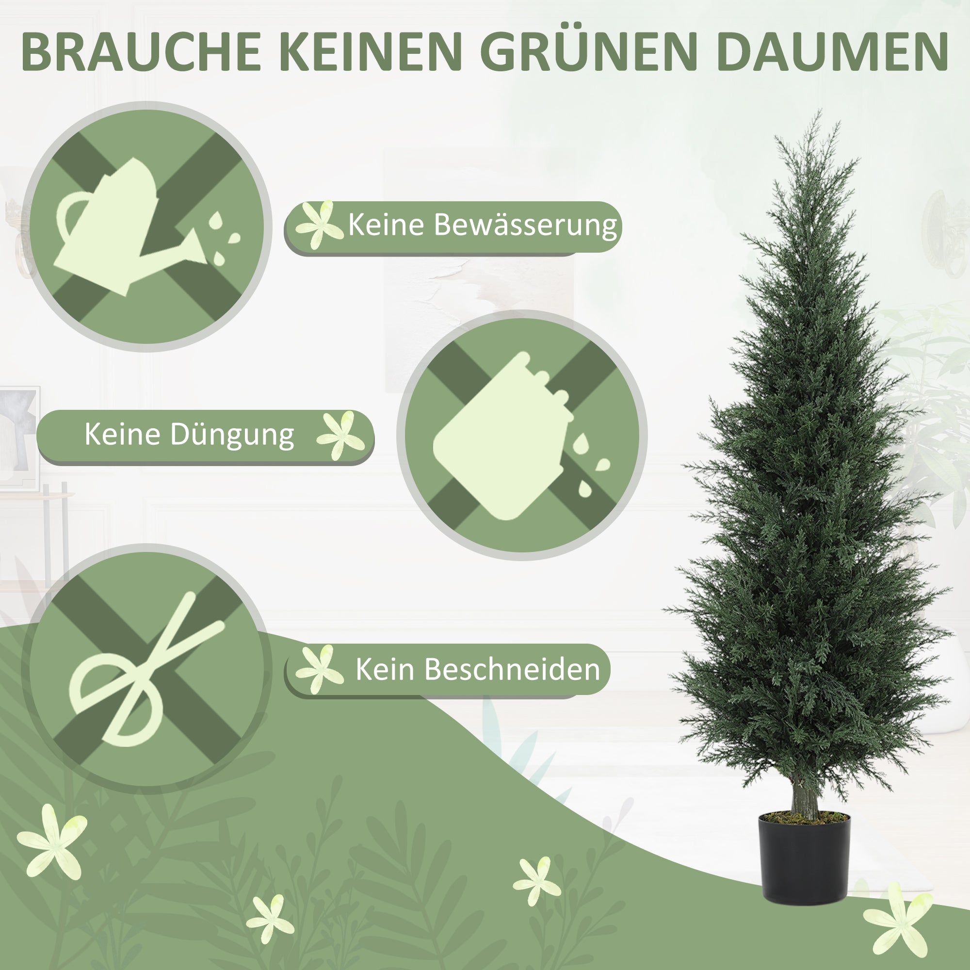 Large Artificial Cypress 120 cm Artificial Plant, Artificial Plants in Pot, UV Resistant Artificial Cypress Tree Decor for Living Room Bedroom Office Balcony