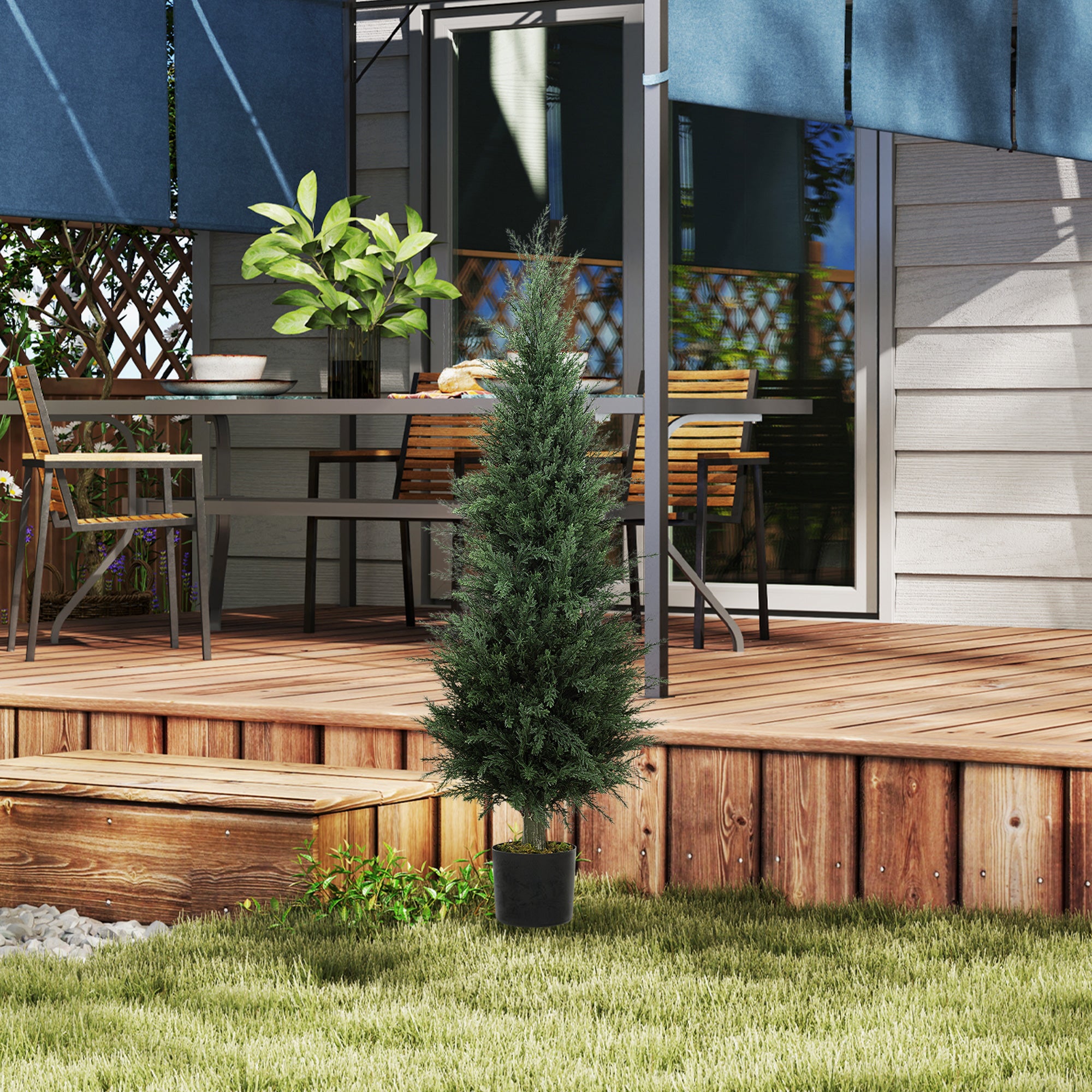 Large Artificial Cypress 120 cm Artificial Plant, Artificial Plants in Pot, UV Resistant Artificial Cypress Tree Decor for Living Room Bedroom Office Balcony