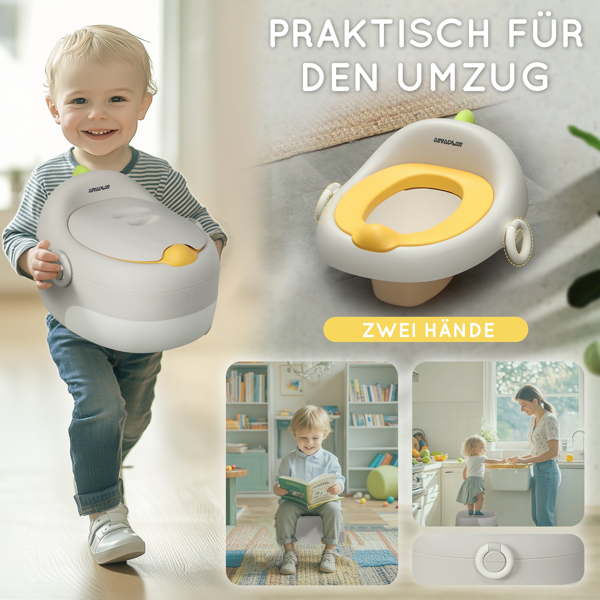 3-in-1 Children's Potty, Removable Potty, Potty with Handles, for Children 6-72 Months, Up to 50 kg Capacity, Plastic, Faux Leather, Gray