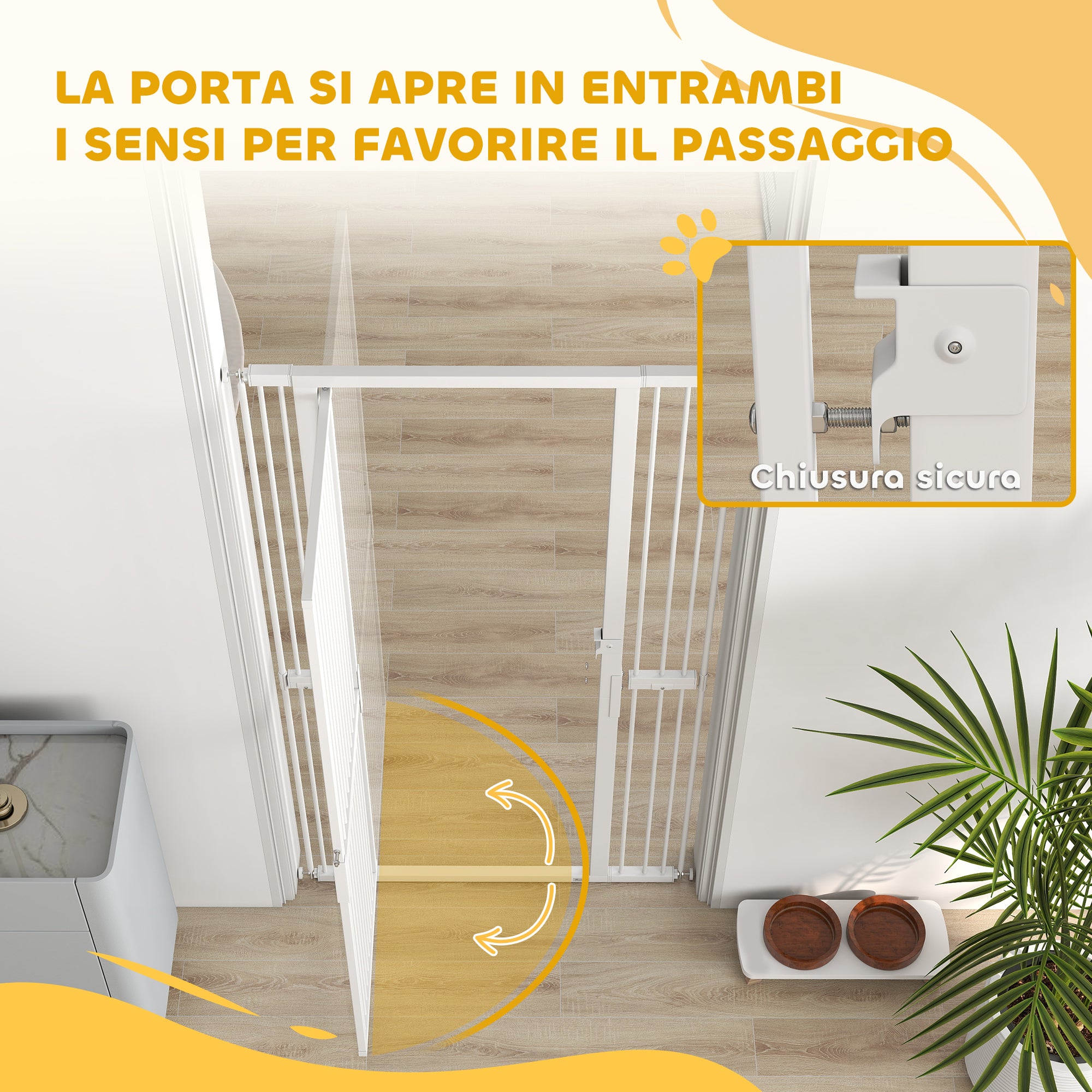 71 in Tall Pet Safety Gate — Adjustable 30–41 in Width, Extra-Narrow 1.4 in Spacing, Pressure or Screw Mount, Manual Lock, White