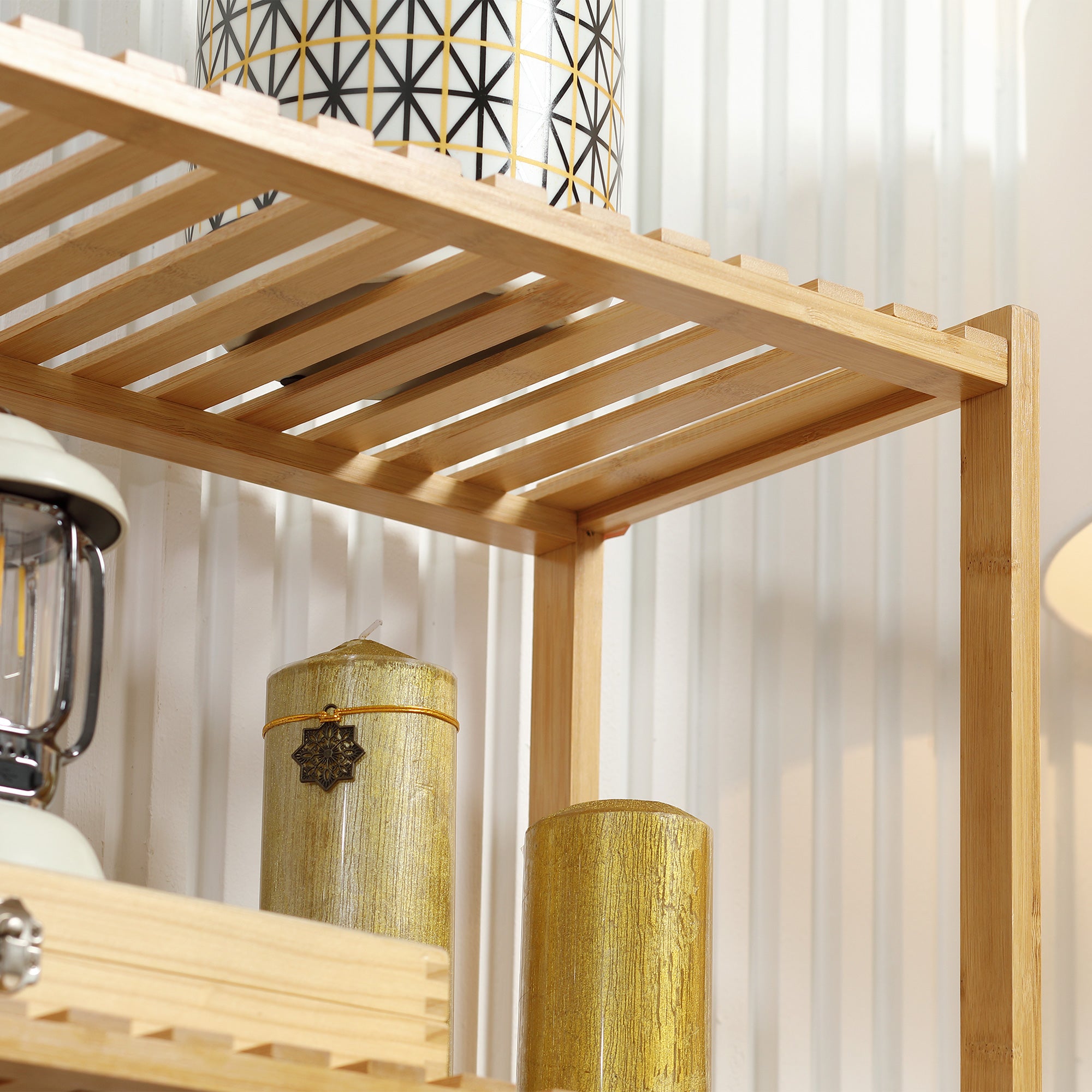 Storage Shelf, 5-Tier Bamboo Shelf, Bookcase for Living Room, Bedroom, and Office, 60 x 26 x 130 cm, Natural Wood