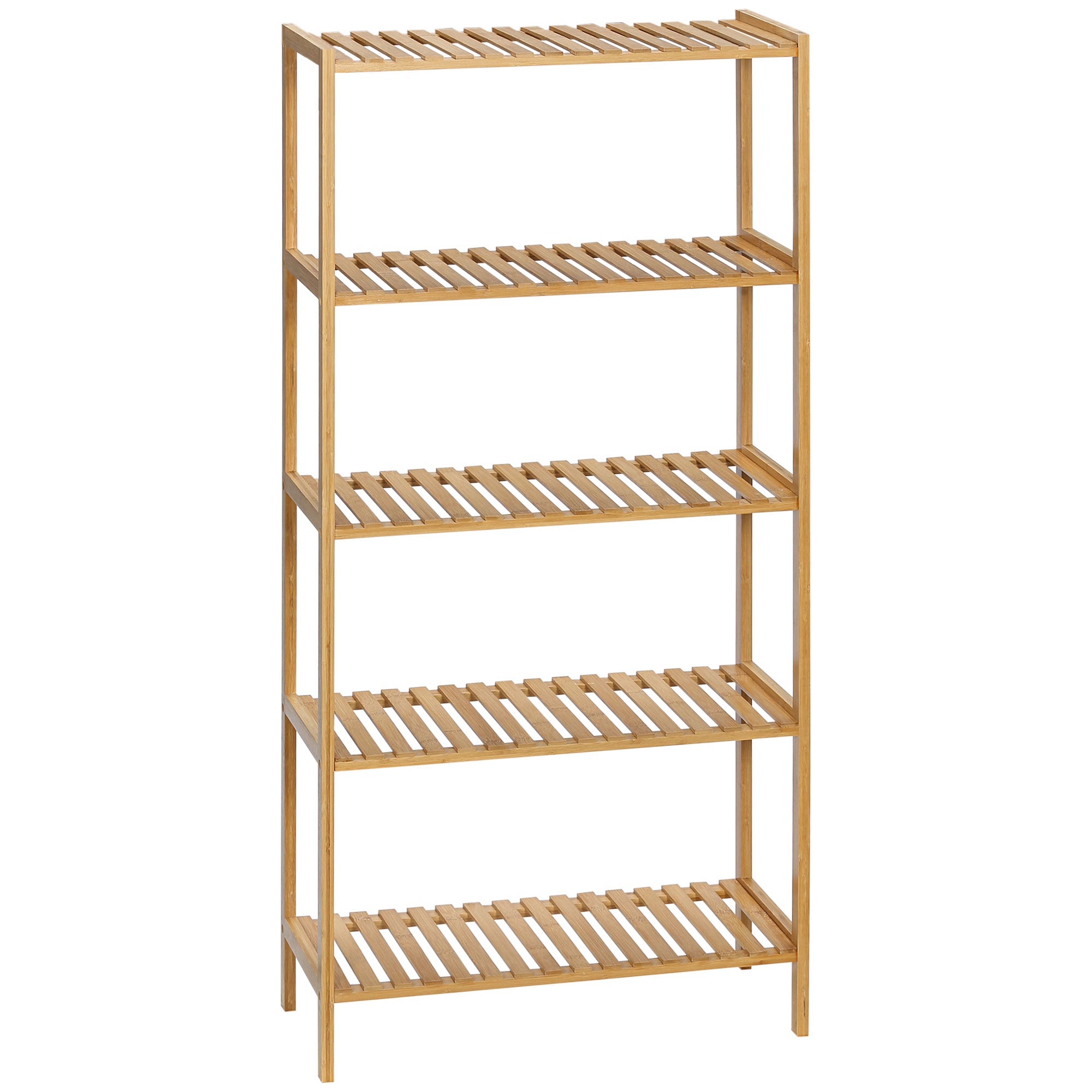 Storage Shelf, 5-Tier Bamboo Shelf, Bookcase for Living Room, Bedroom, and Office, 60 x 26 x 130 cm, Natural Wood