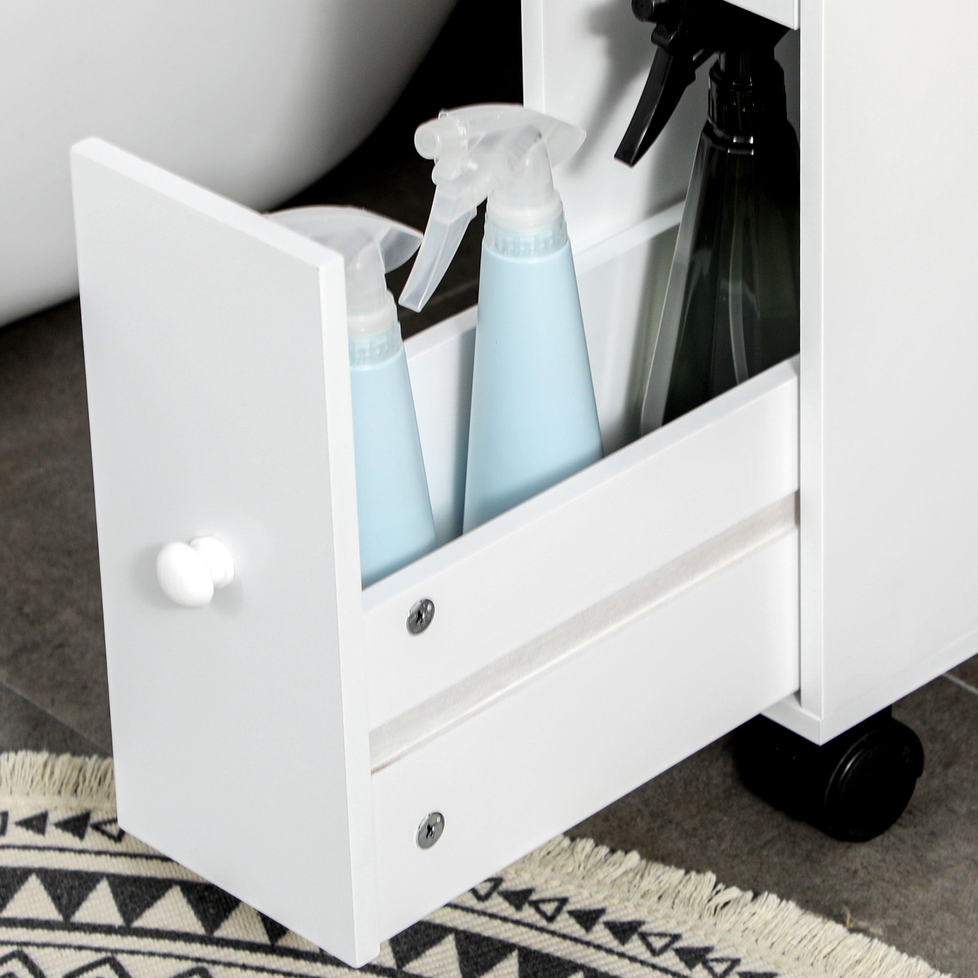Bathroom Cabinet Narrow Niche Cabinet with Drawer on Wheels, Bathroom Cabinet Toilet Cabinet Side Cabinet for Bathroom, Small Spaces, 16 x 49.5 x 66 cm, White
