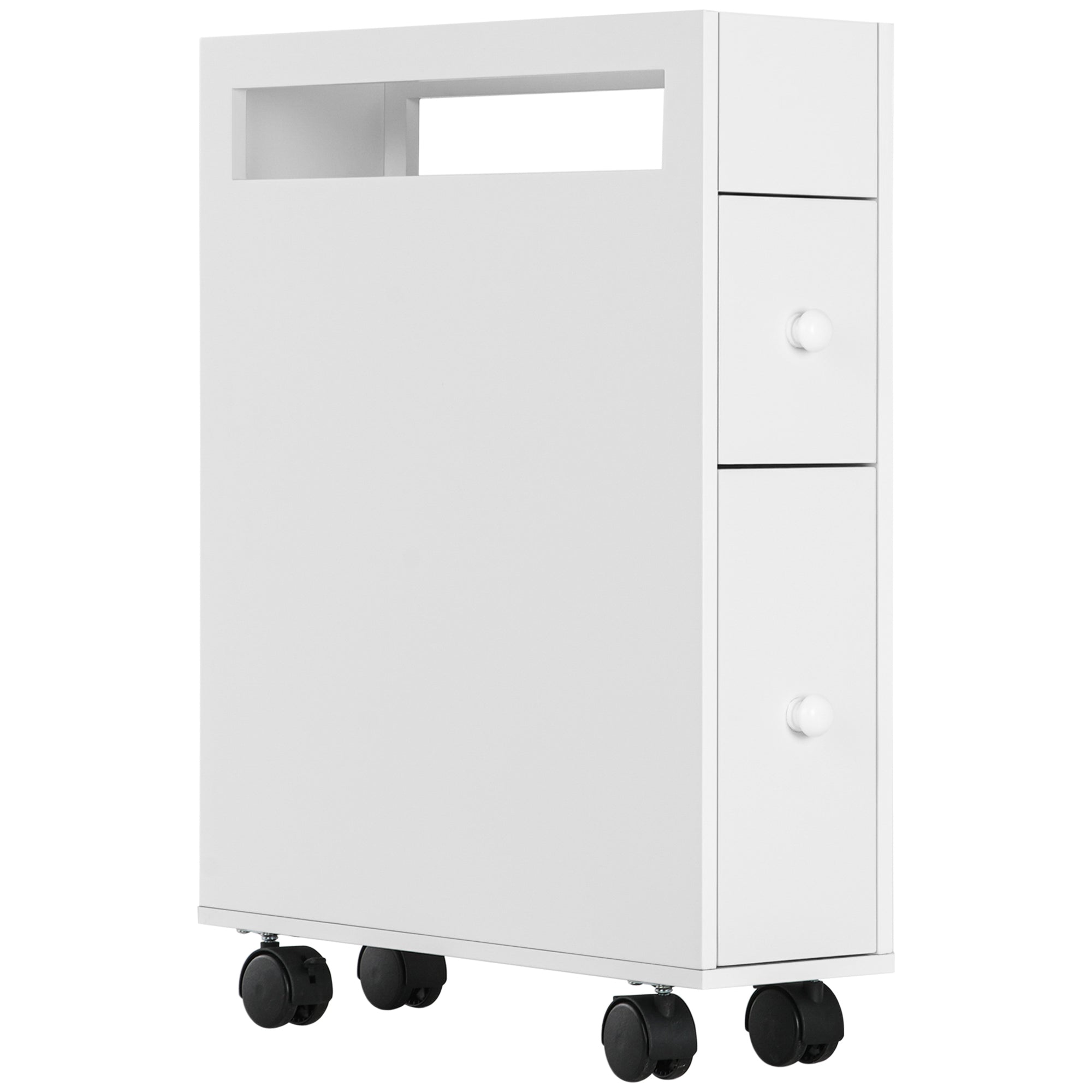 Bathroom Cabinet Narrow Niche Cabinet with Drawer on Wheels, Bathroom Cabinet Toilet Cabinet Side Cabinet for Bathroom, Small Spaces, 16 x 49.5 x 66 cm, White