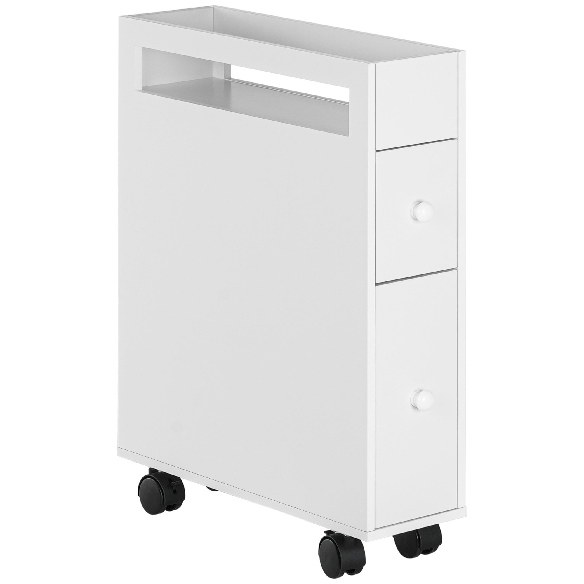 Bathroom Cabinet Narrow Niche Cabinet with Drawer on Wheels, Bathroom Cabinet Toilet Cabinet Side Cabinet for Bathroom, Small Spaces, 16 x 49.5 x 66 cm, White