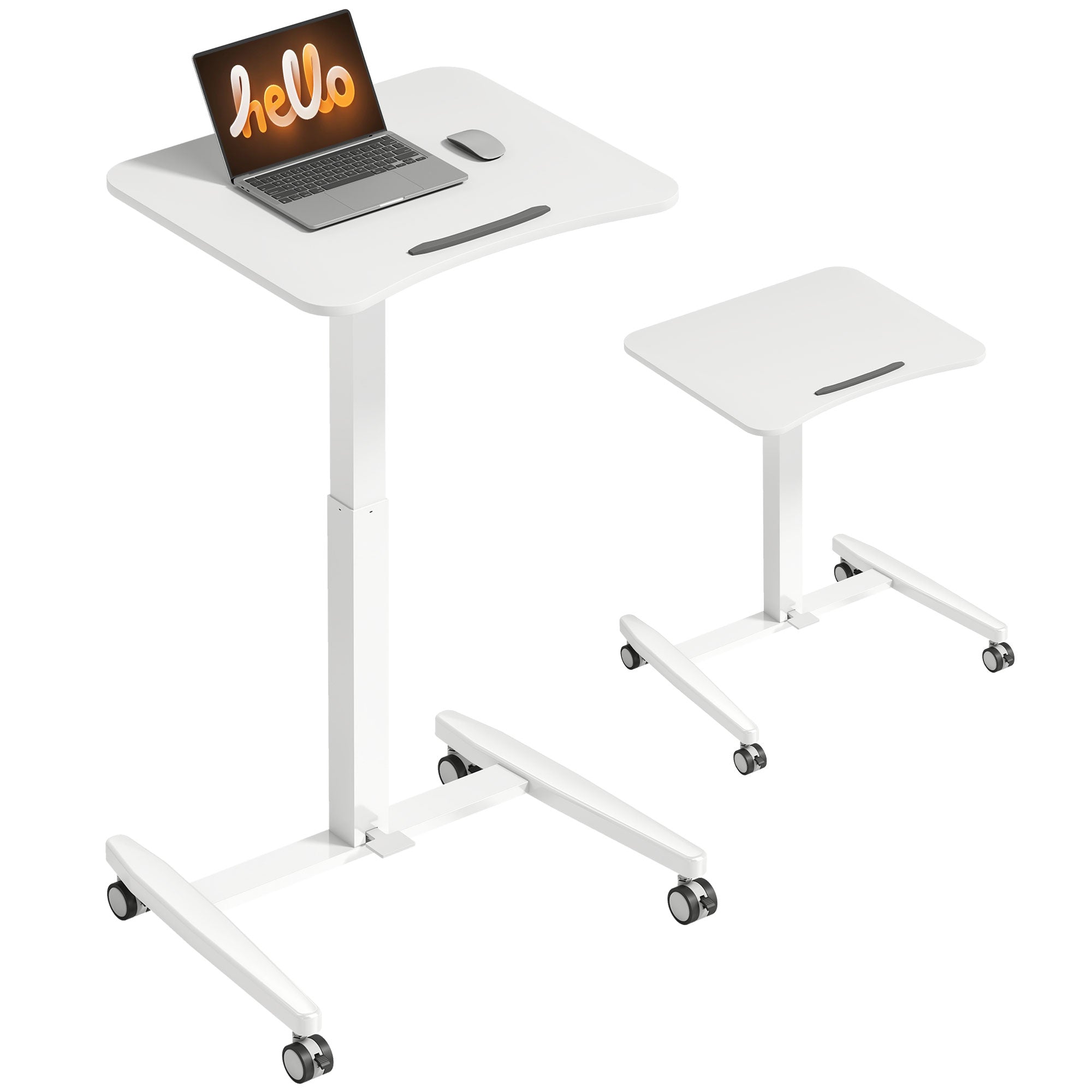 Height-Adjustable Standing Desk 75–114 cm (29.5–44.9 in) — Mobile Laptop Table with Tilting Top, Safety Stop, Steel Frame, Pneumatic Drafting Table for Small Spaces, White