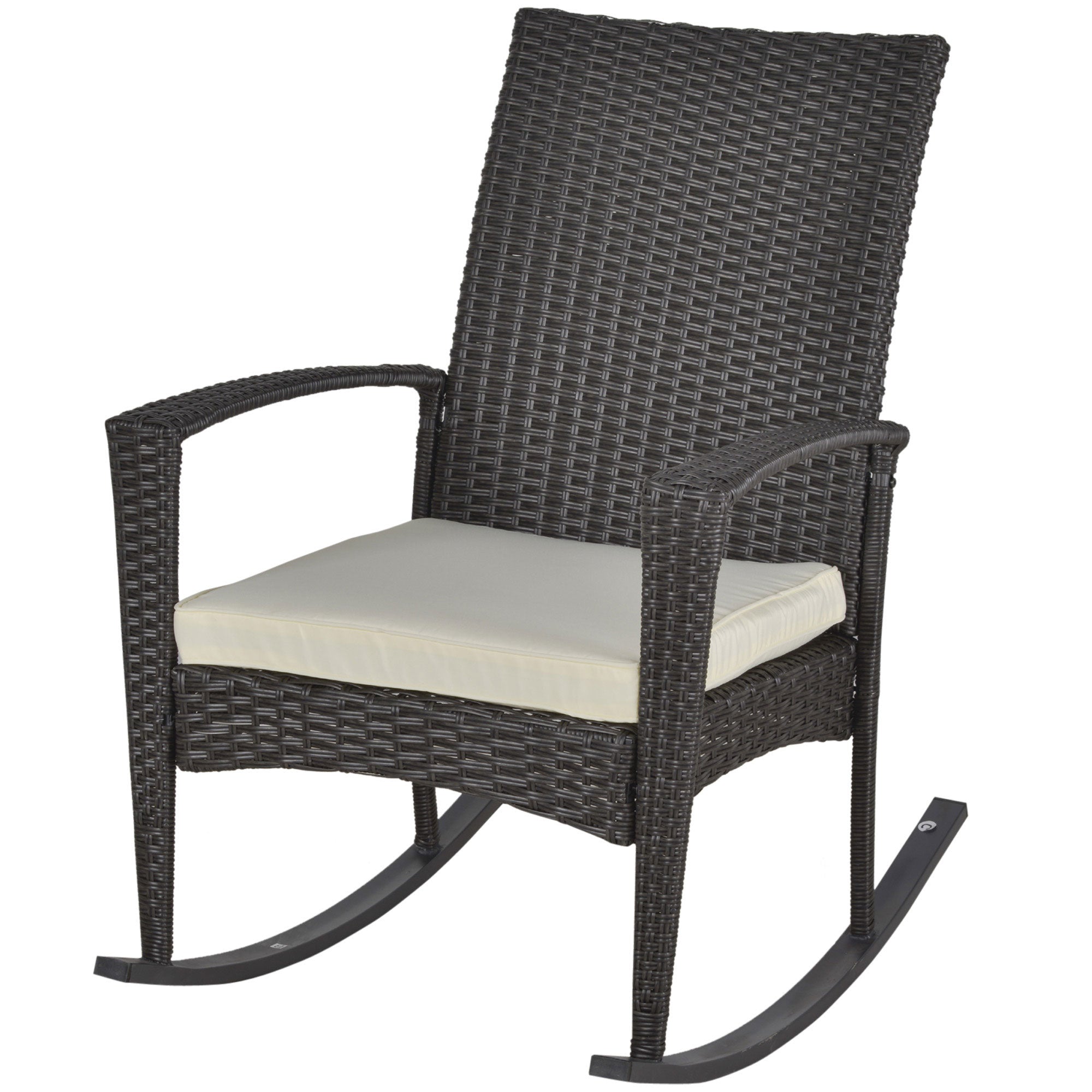 Swing Chair Rocking Armchair Garden Chair with Cushion, Polyrattan+Metal, Brown+Cream, 66 x 88 x 98 cm