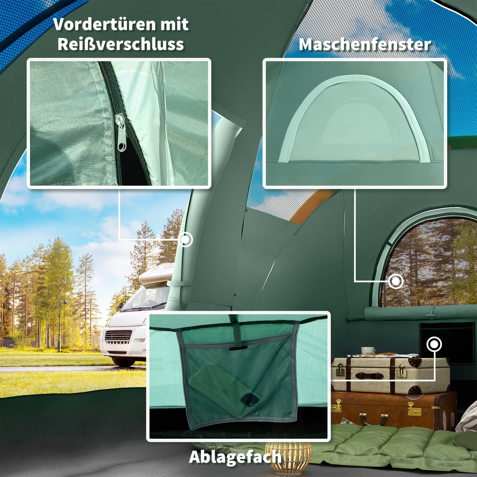 Camping Tent for 5-6 People Stable Waterproof Family Tent with Entrance Window Pack Bag, Tent with 3000mm Water Column Tunnel Tent for Camping Travel Garden, Green