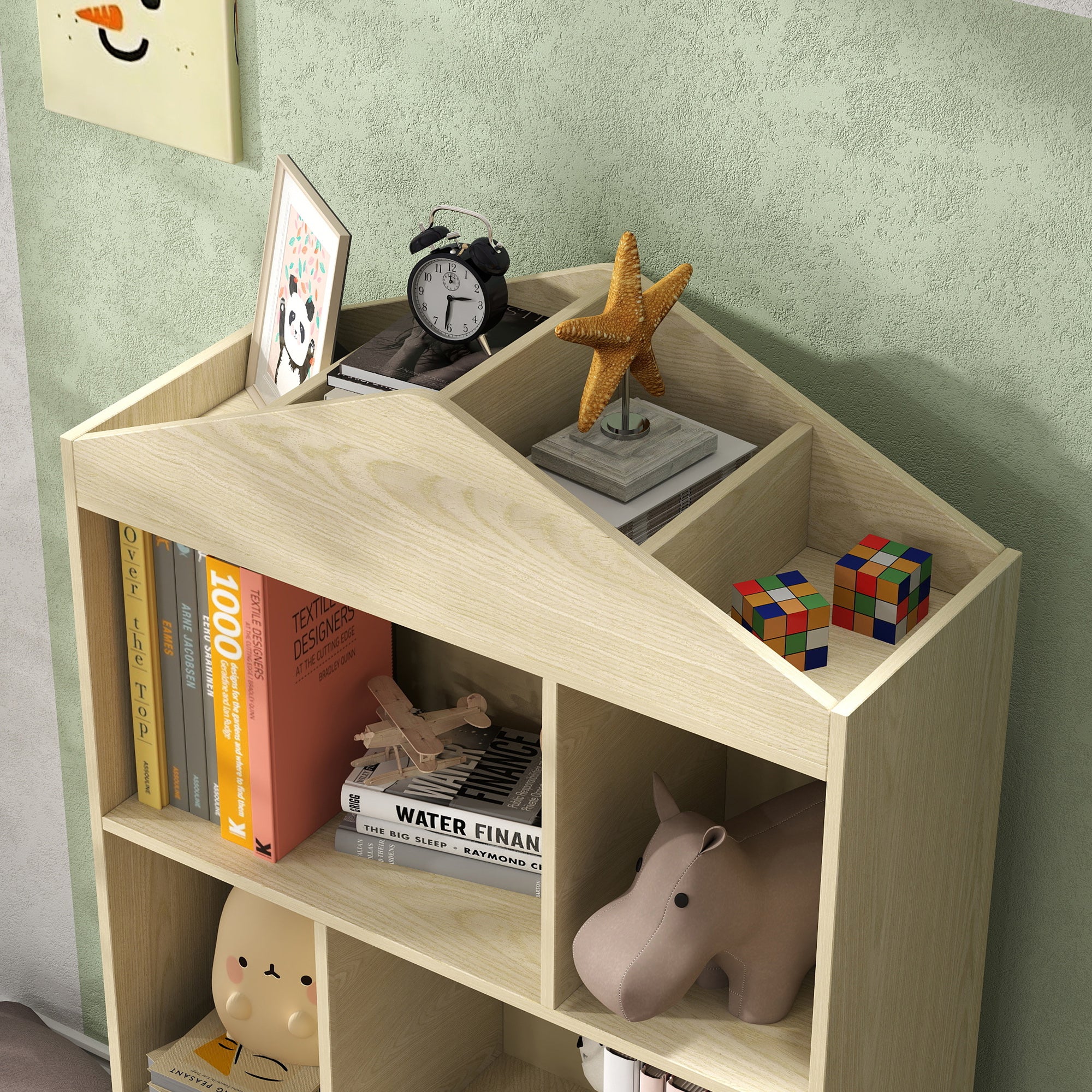 Wooden Kids Bookcase with 4 Compartments Children's Library with Open Shelves and Cabinet for Kids' Room Playroom 80x30x140.5 cm White and Natural