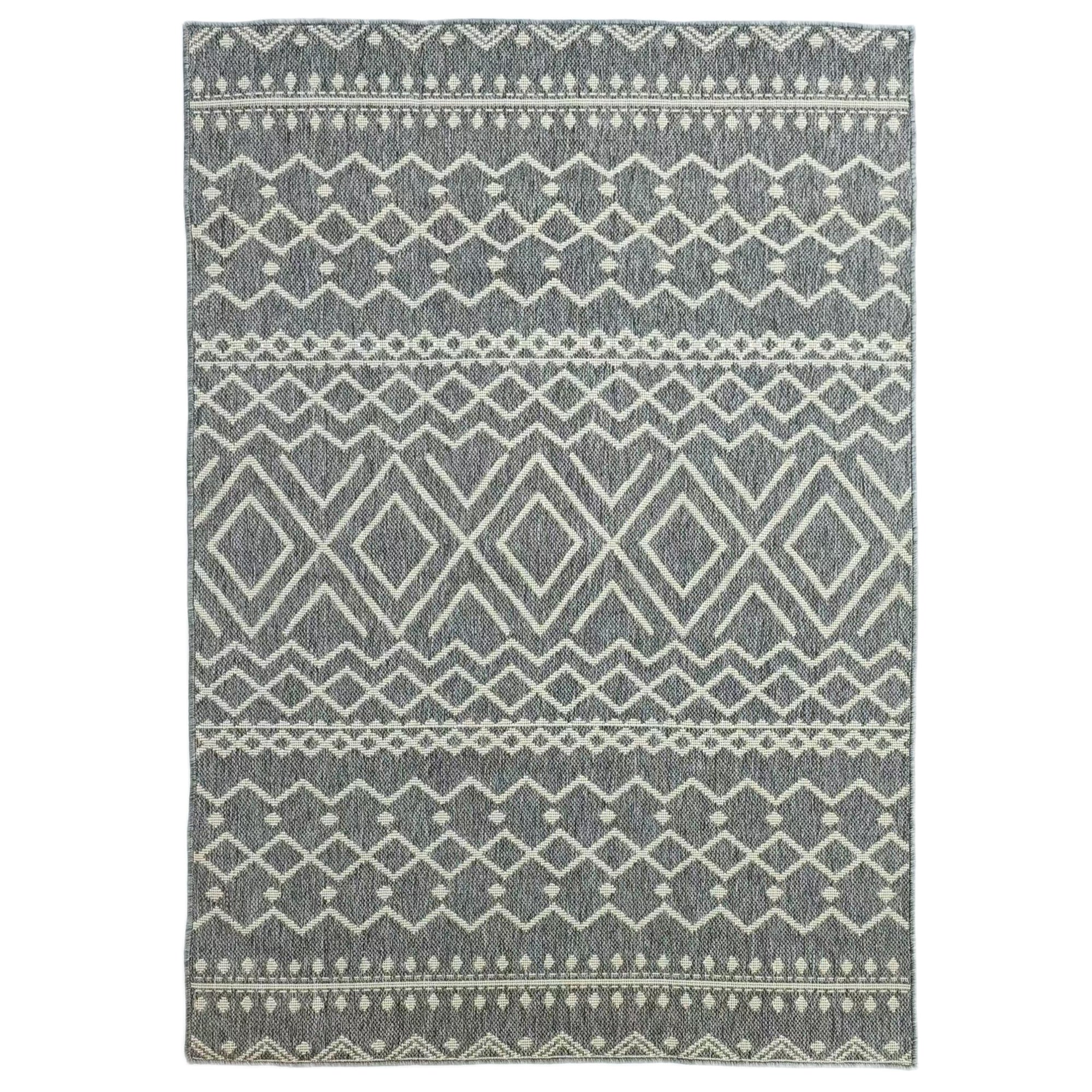Flat Weave Rug Washable Anti-Slip Kitchen Rug with Boho Design for Patio Balcony Living Room & Kitchen, 170 x 120 cm, Gray