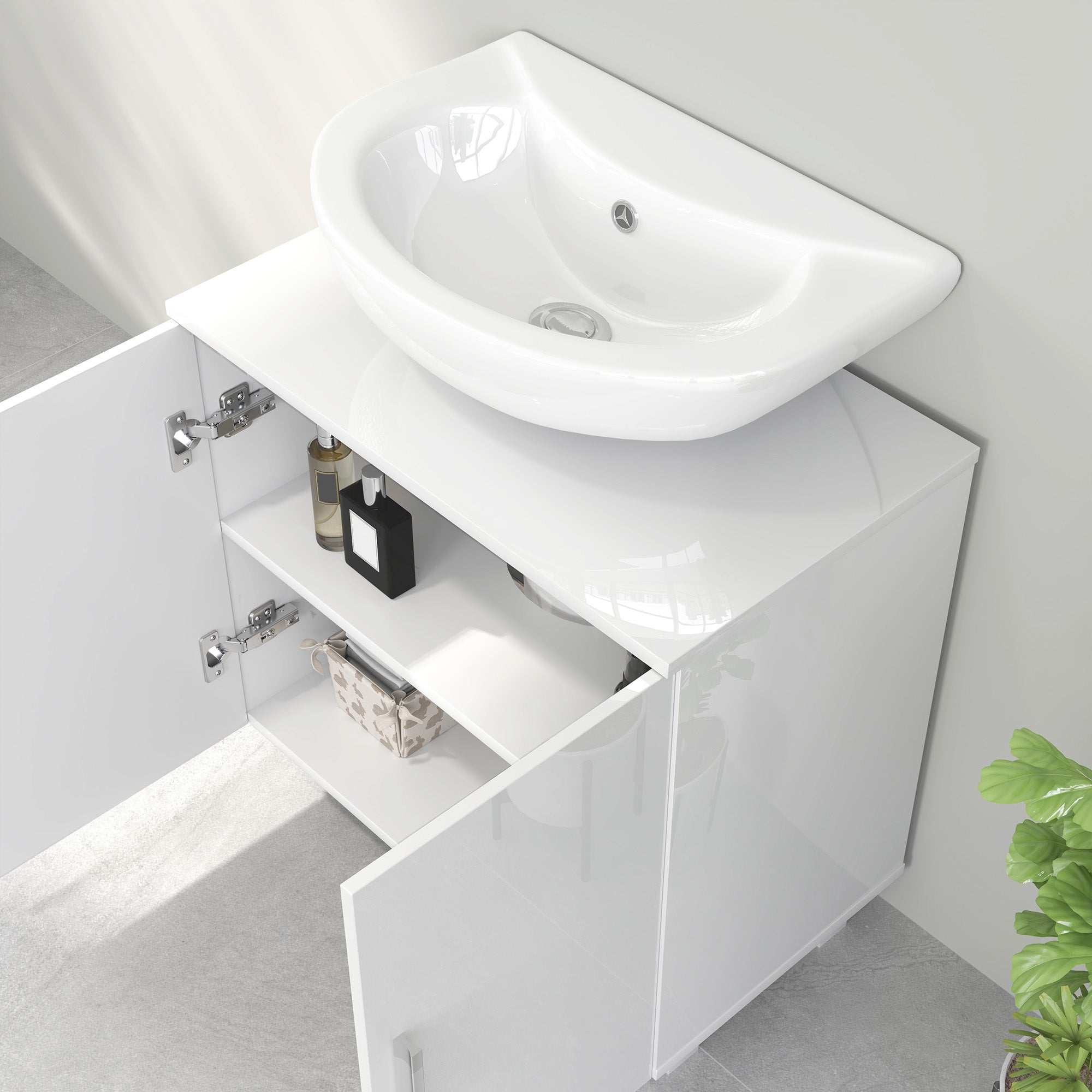 Under Sink Cabinet Sink Cabinet with Pedestal Bathroom Cabinet with 2 Doors 2 Shelves and Anti-Tip System for Bathroom 60x35x60 cm White