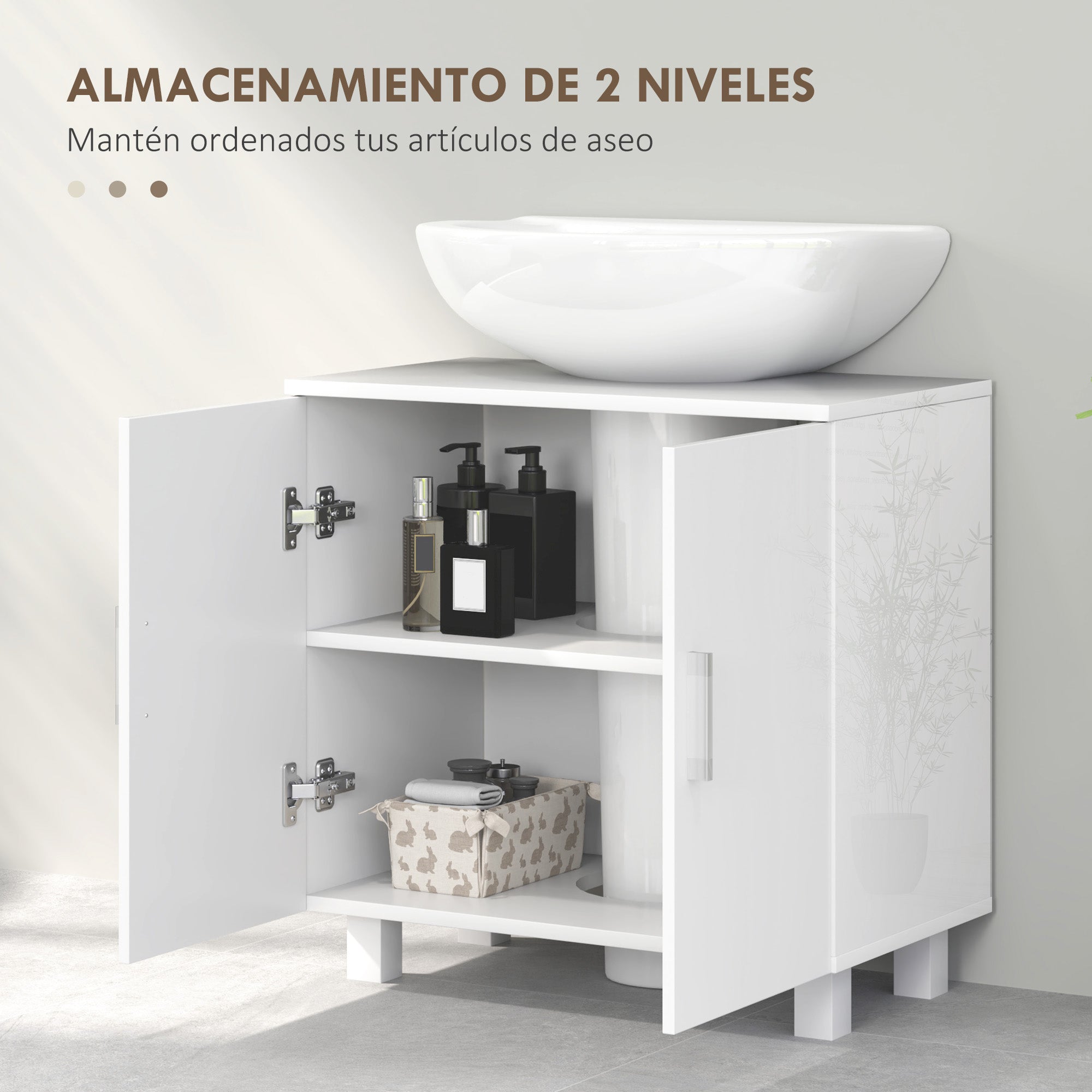 Under Sink Cabinet Sink Cabinet with Pedestal Bathroom Cabinet with 2 Doors 2 Shelves and Anti-Tip System for Bathroom 60x35x60 cm White