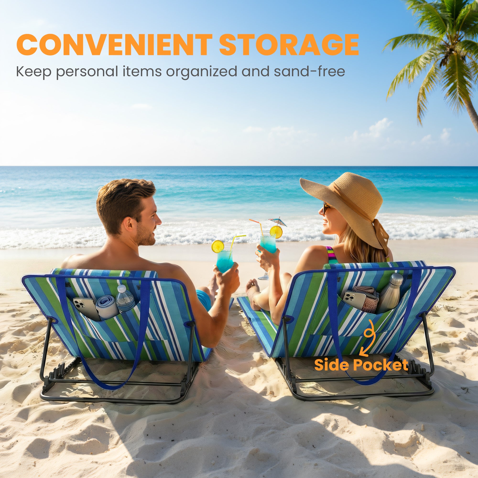 2-Pack Foldable Beach Loungers with Adjustable Backrests, Head Pillows & Storage Bag — Dark Gray