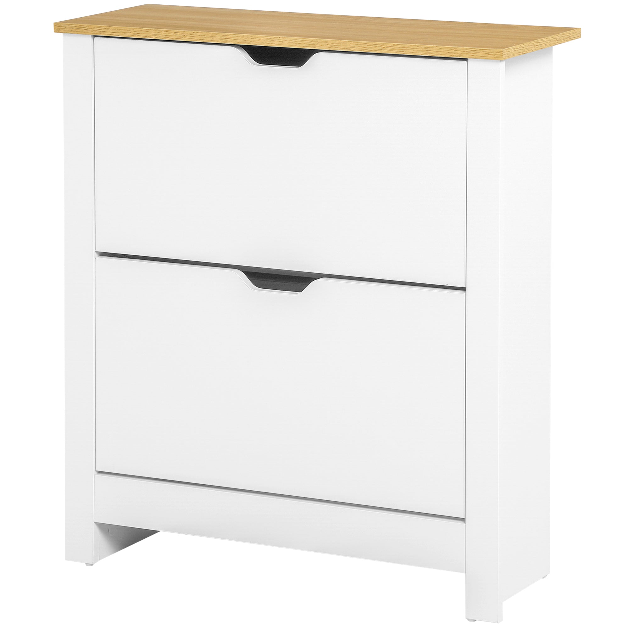 Shoe Cabinet with 2 Flaps, Shoe Rack, Narrow Shoe Storage with Adjustable Partition, Shoe Chest for 12 Pairs of Shoes 72 x 26 x 80 cm, White+Natural