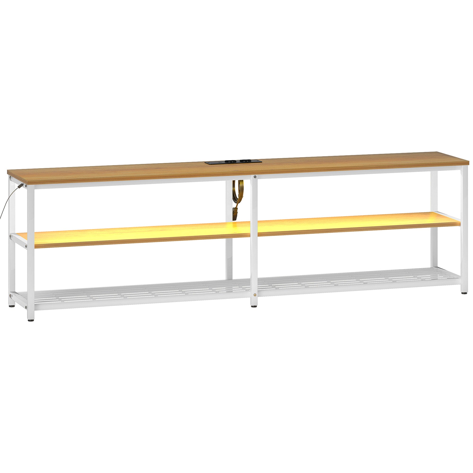 Industrial TV Stand TV Stand for Living Room with LED Lights Remote Control Extension for Charging and 2 Open Compartments TV Stand for 65-Inch TV 159x29x46.5 cm Natural