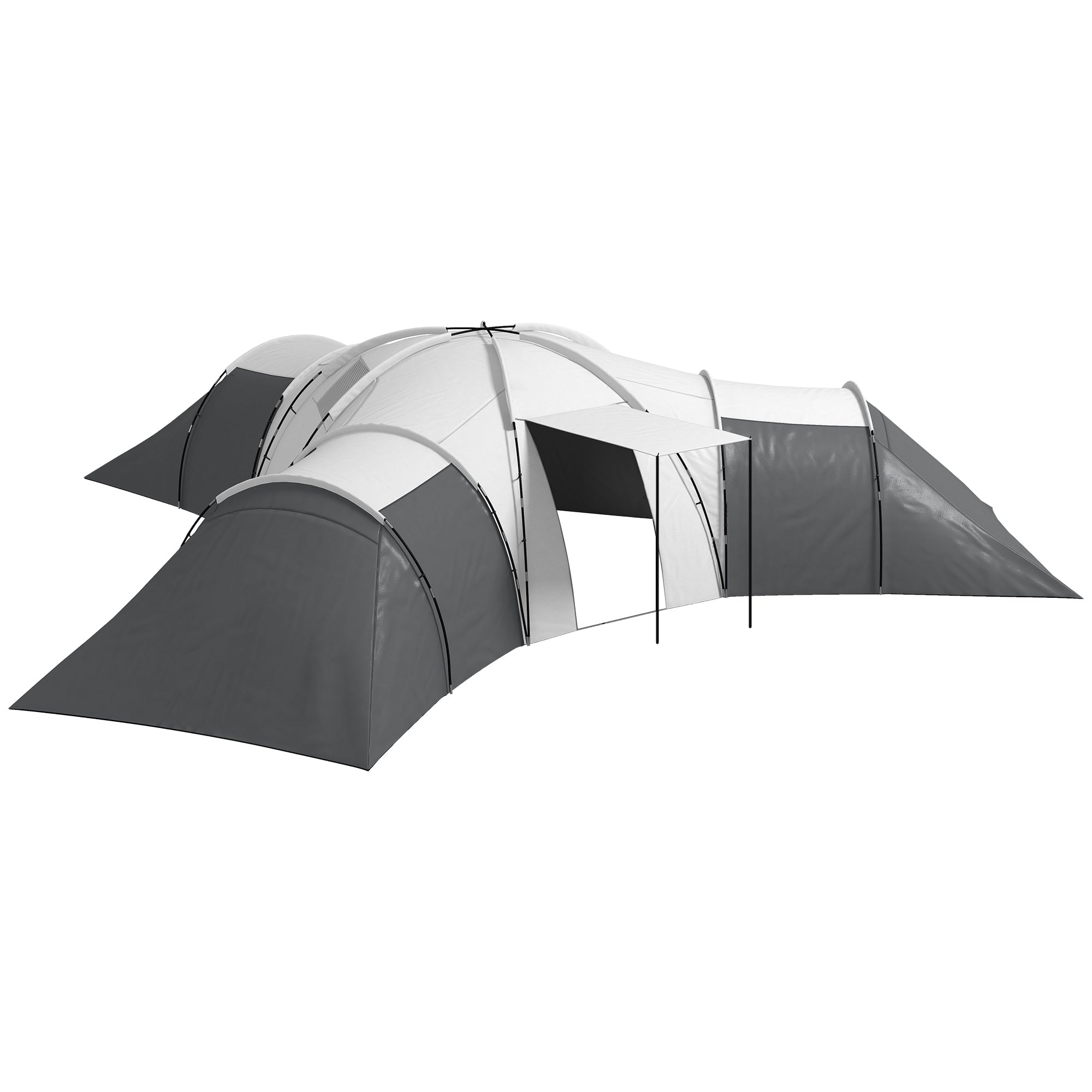 Tunnel Tent, Camping Tent for 6-9 People, Family Tent with 3 Bedrooms, Living Room, Porch, Carrying Bag, 2000mm Waterproof Oxford, for Garden, Gray