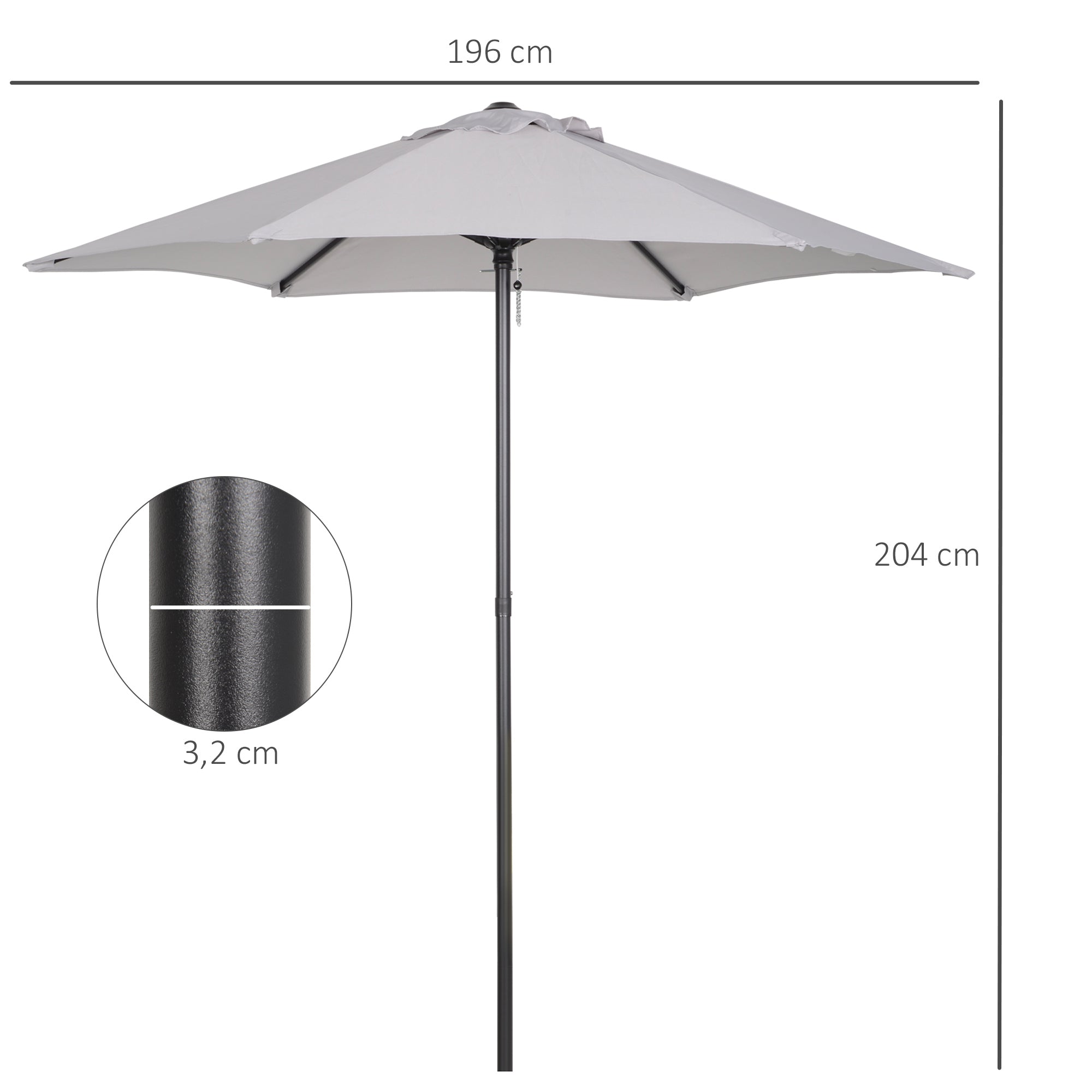 Garden Umbrella Ø2x2 m Outdoor Terrace Parasol with Ventilated Roof and Detachable Aluminum Pole Umbrella for Garden Patio Light Gray