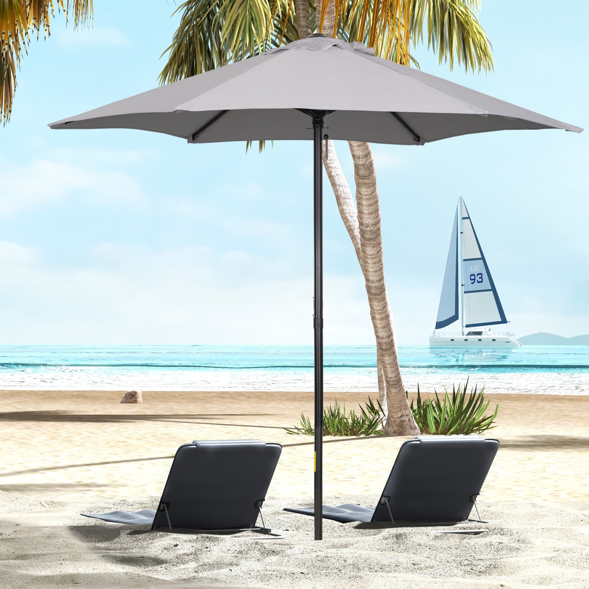 Garden Umbrella Ø2x2 m Outdoor Terrace Parasol with Ventilated Roof and Detachable Aluminum Pole Umbrella for Garden Patio Light Gray