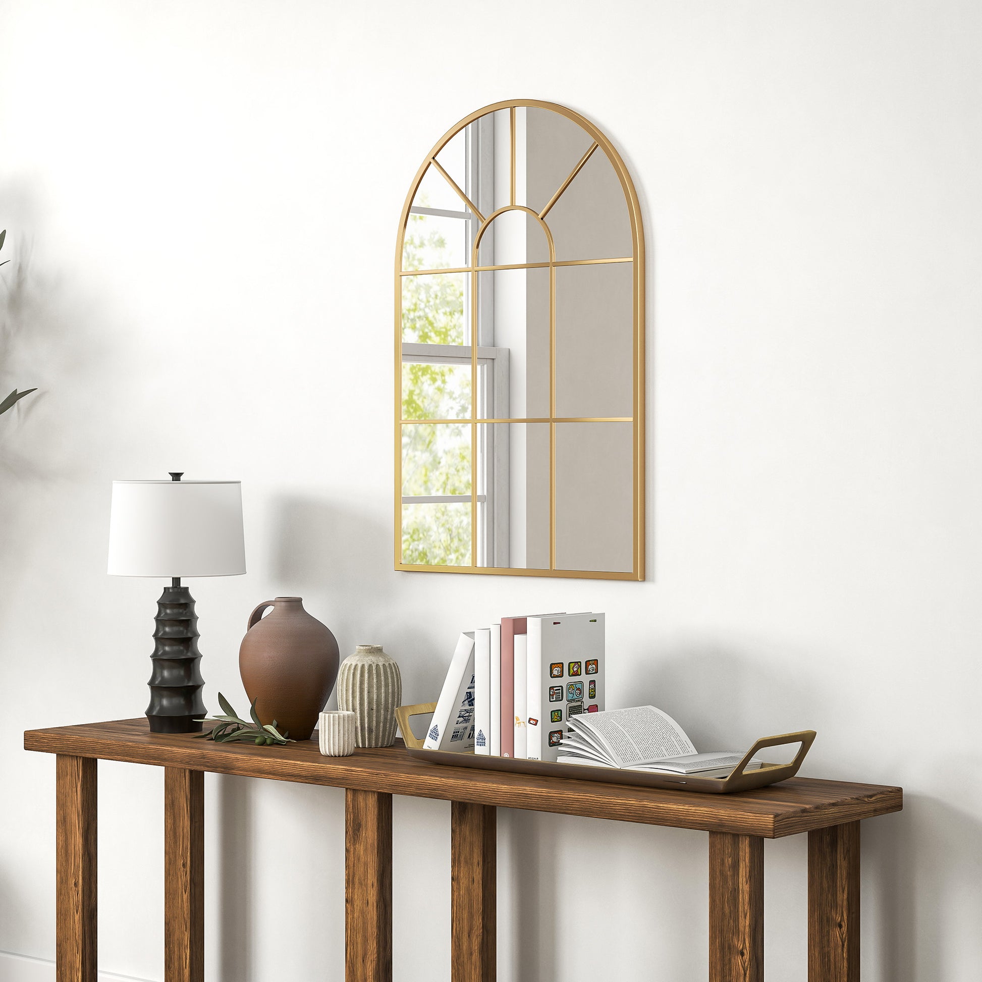 Wall Mirror 91 x 60 cm Window Mirror with Metal Frame Decorative Hanging Mirror Hall Mirror for Bedroom Living Room Gold
