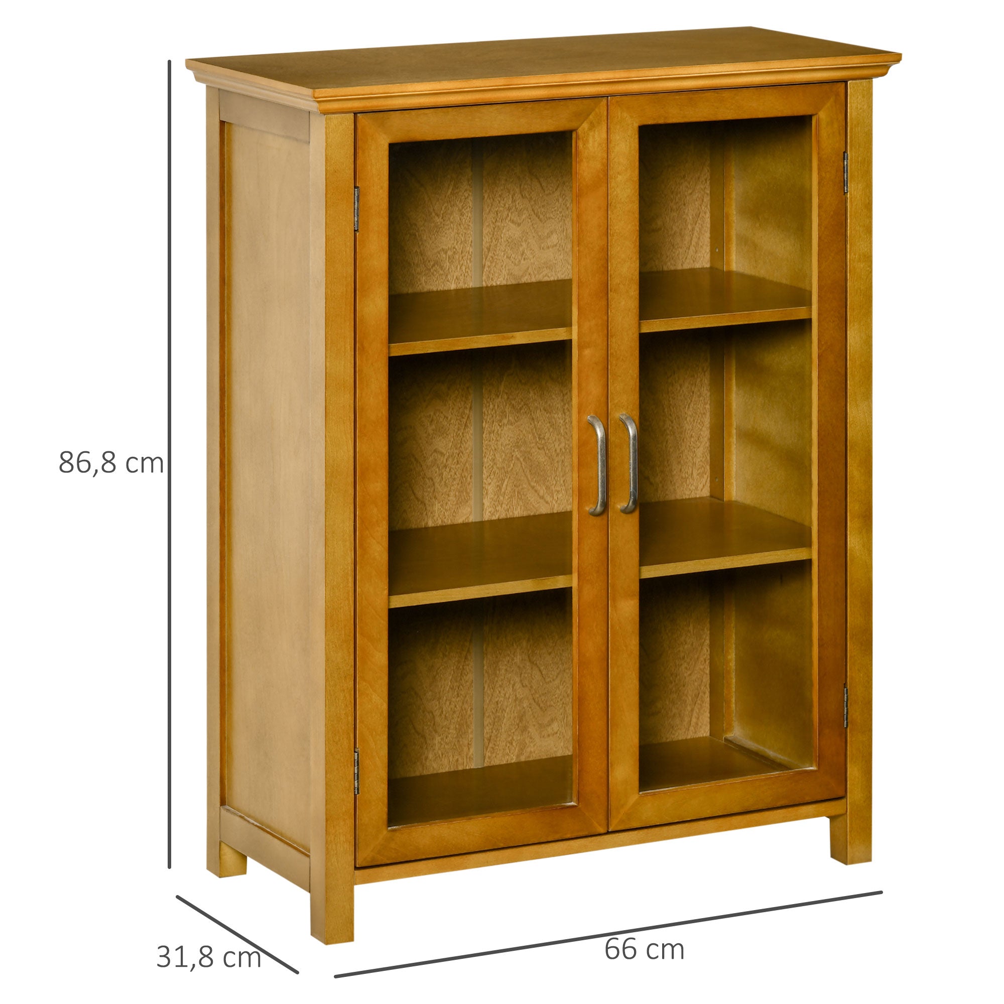 Auxiliary Sideboard with 2 Glass Doors Multi-purpose Living Room Cabinet with 2 Adjustable Interior Shelves Retro Style for Bathroom Kitchen Dining Room 66x31.8x86.8 cm Walnut