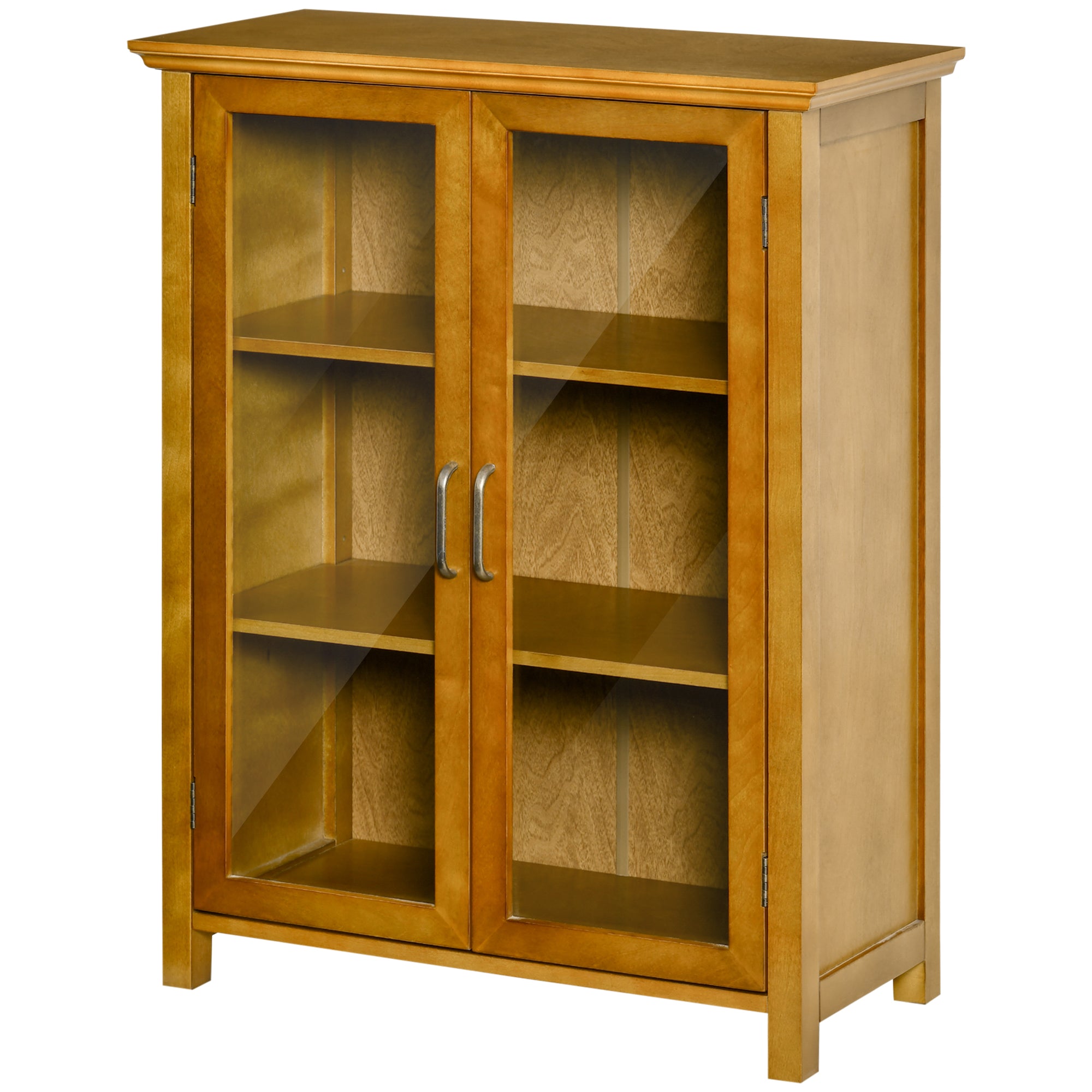 Auxiliary Sideboard with 2 Glass Doors Multi-purpose Living Room Cabinet with 2 Adjustable Interior Shelves Retro Style for Bathroom Kitchen Dining Room 66x31.8x86.8 cm Walnut