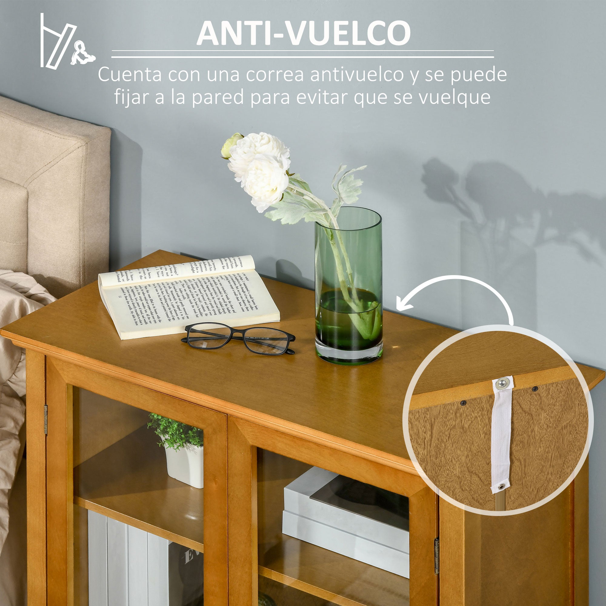 Auxiliary Sideboard with 2 Glass Doors Multi-purpose Living Room Cabinet with 2 Adjustable Interior Shelves Retro Style for Bathroom Kitchen Dining Room 66x31.8x86.8 cm Walnut